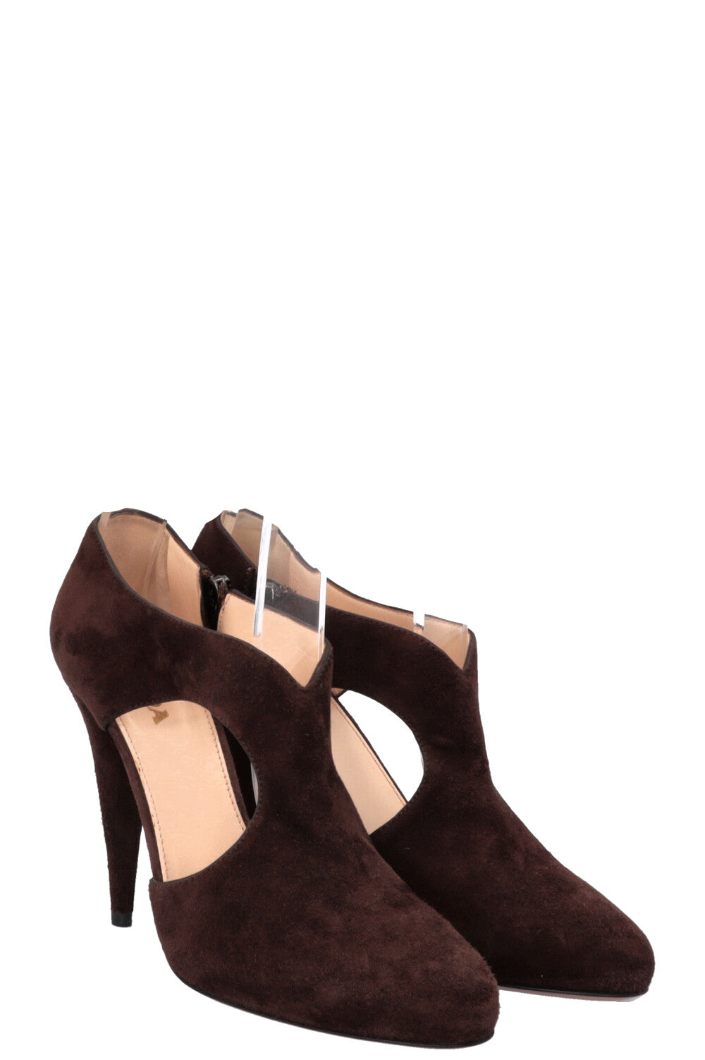 Prada Cut Out Heels Suede Brown Shoes