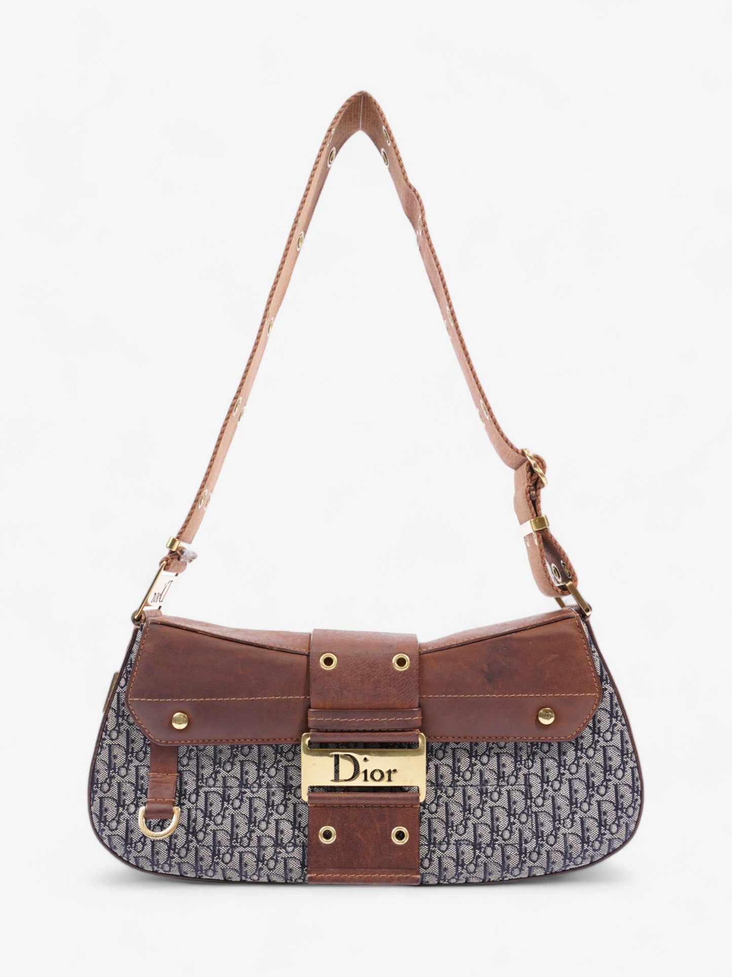 Dior Christian Street Chic Columbus Oblique Shoulder Bag Canvas Brown Blue