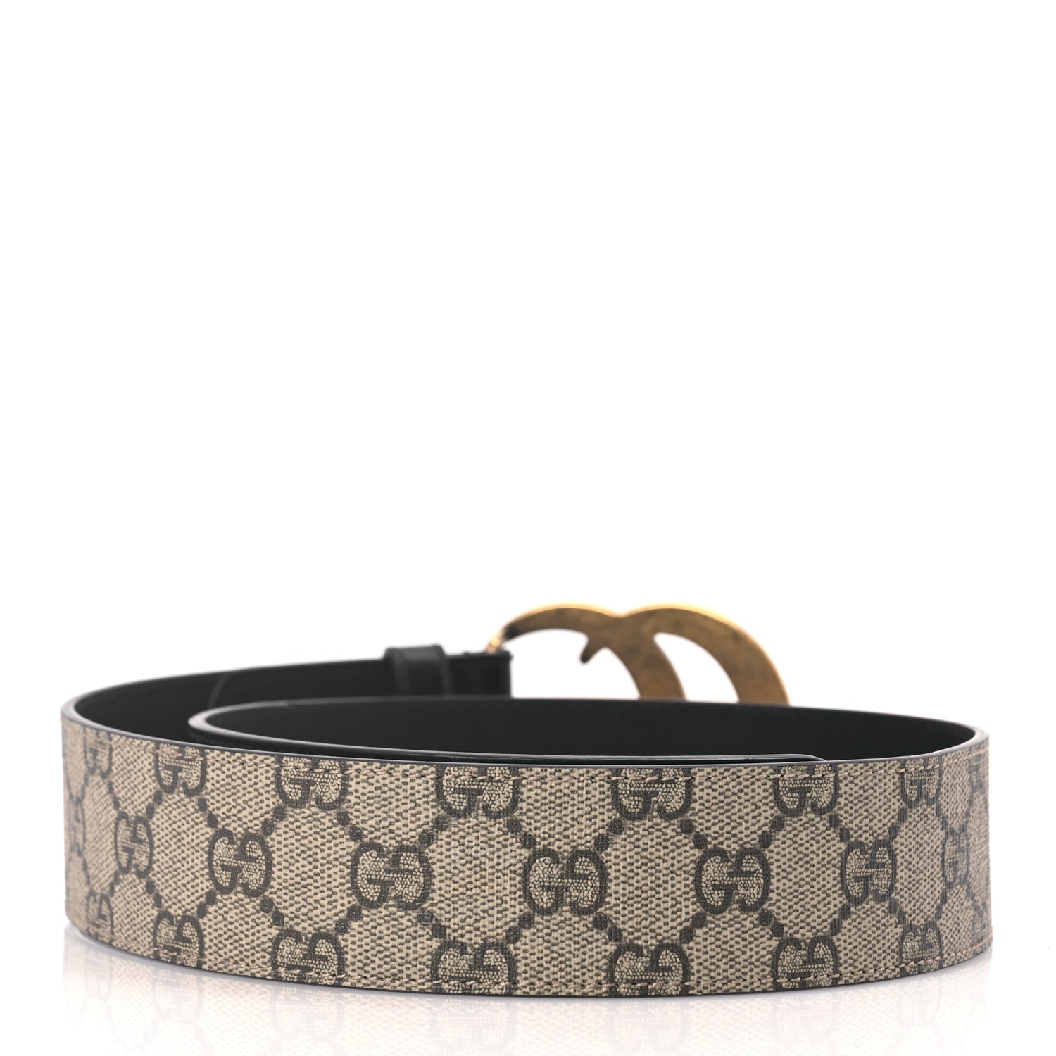 Gucci GG Supreme Monogram Matte Plutone Calfskin Double G 40mm Belt 70 28 Beige Ebony Black