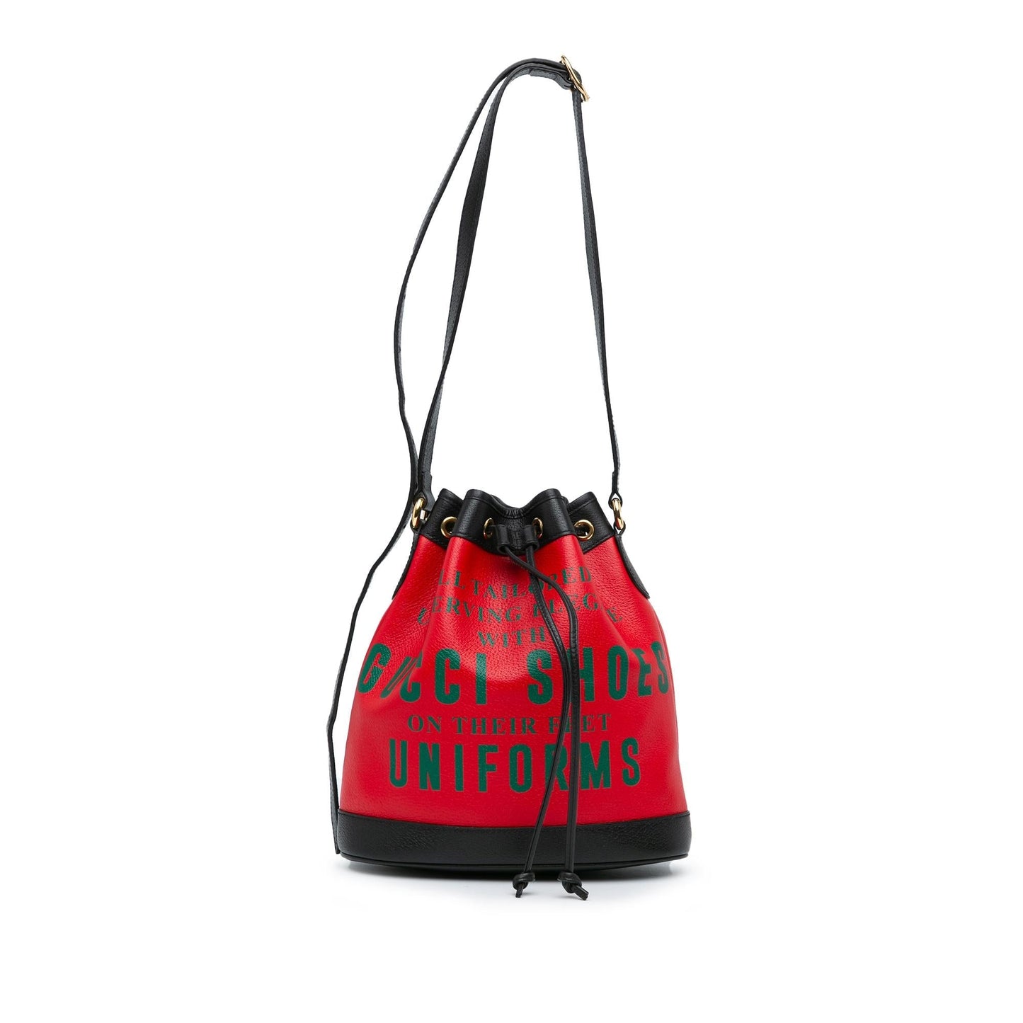 Gucci 100th Anniversary Uniform Bucket Leather Calf Black Red Shoulder Bag