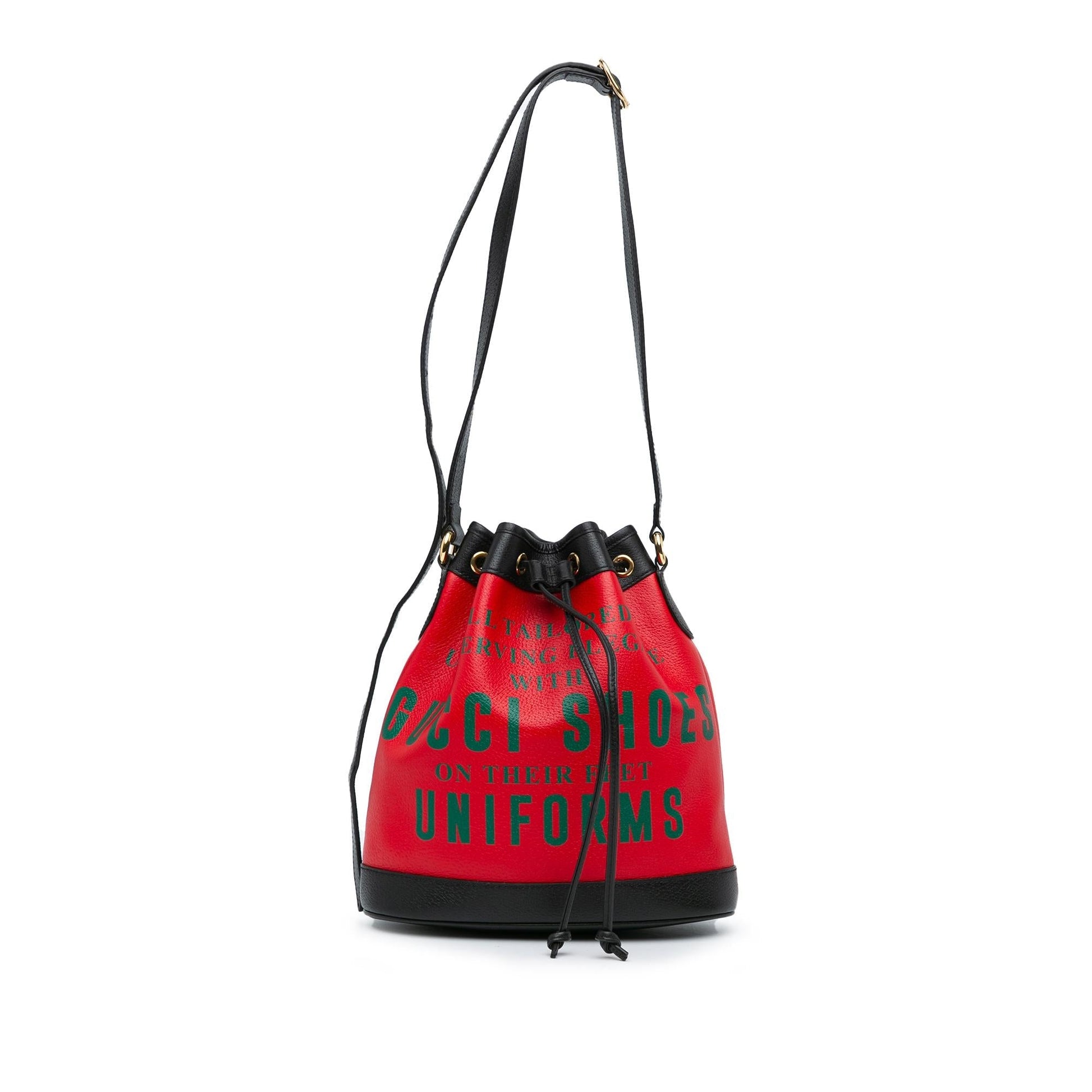 Gucci 100th Anniversary Uniform Bucket Leather Calf Black Red Shoulder Bag