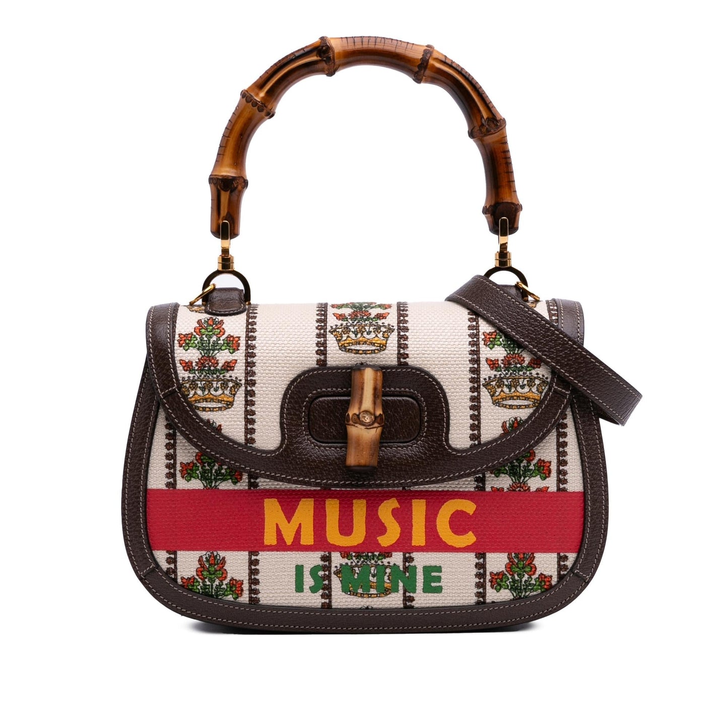 Gucci 100th Anniversary Bamboo Top Handle Canvas Calf Brown Medium Satchel Bag