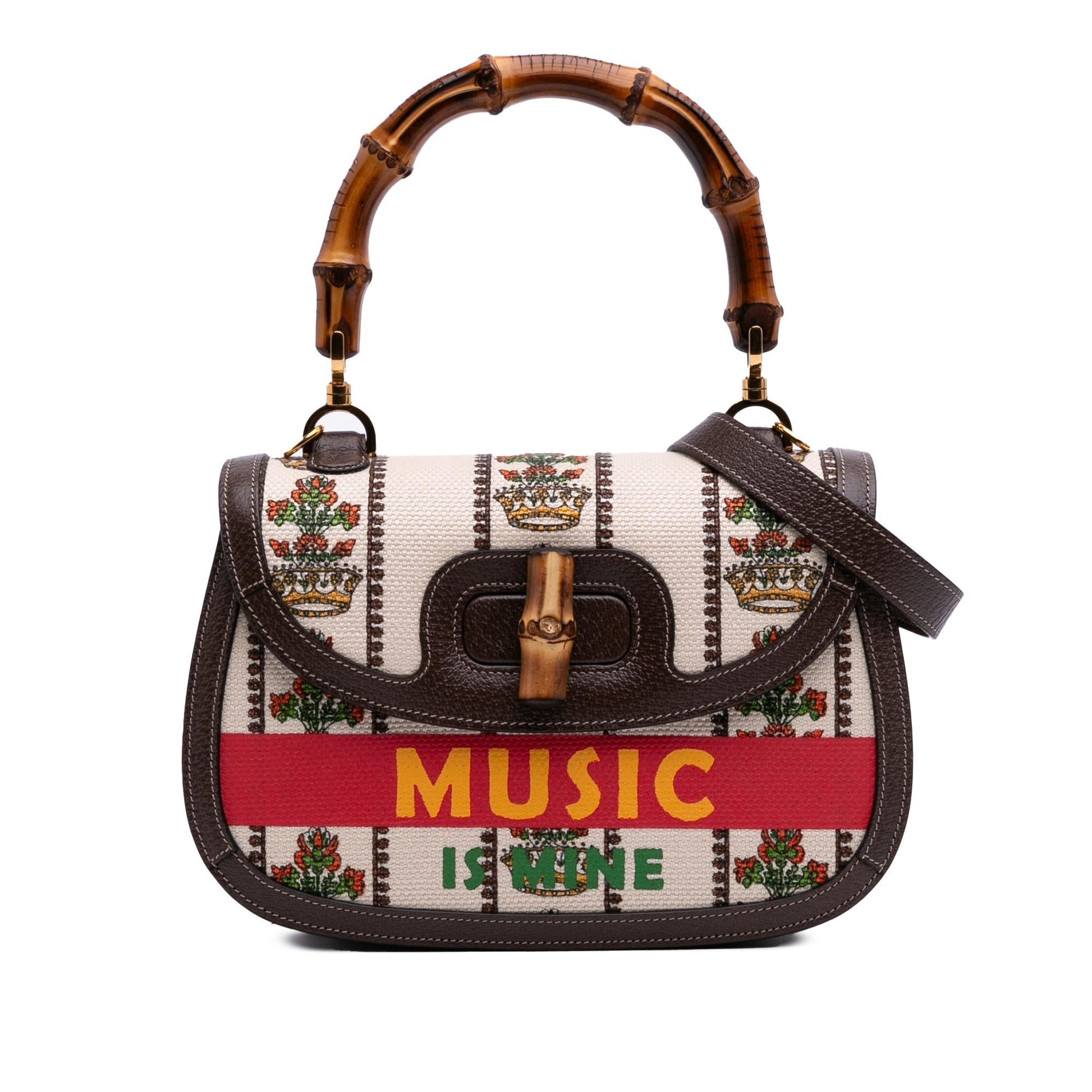 Gucci 100th Anniversary Bamboo Top Handle Canvas Calf Brown Medium Satchel Bag