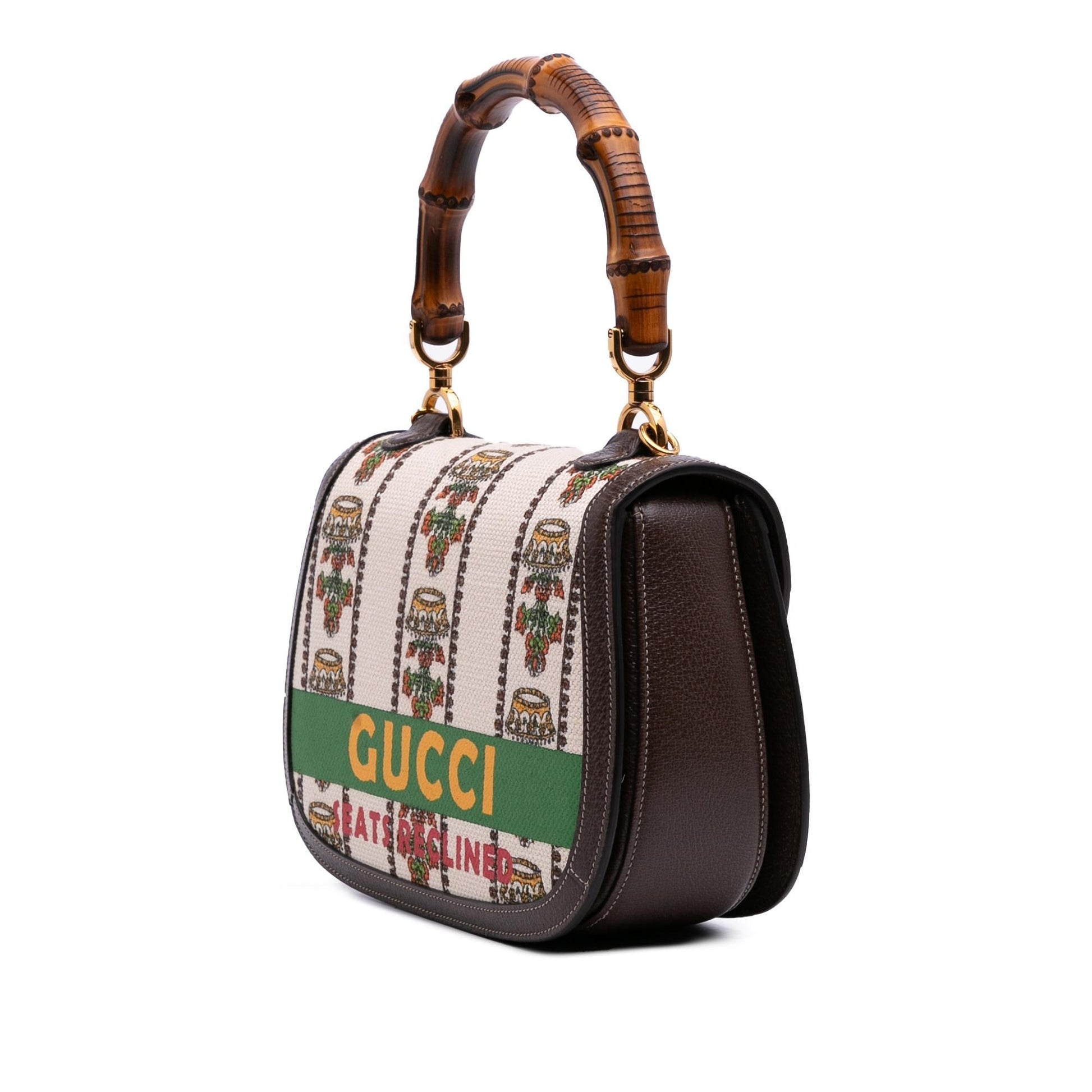 Gucci 100th Anniversary Bamboo Top Handle Canvas Calf Brown Medium Satchel Bag
