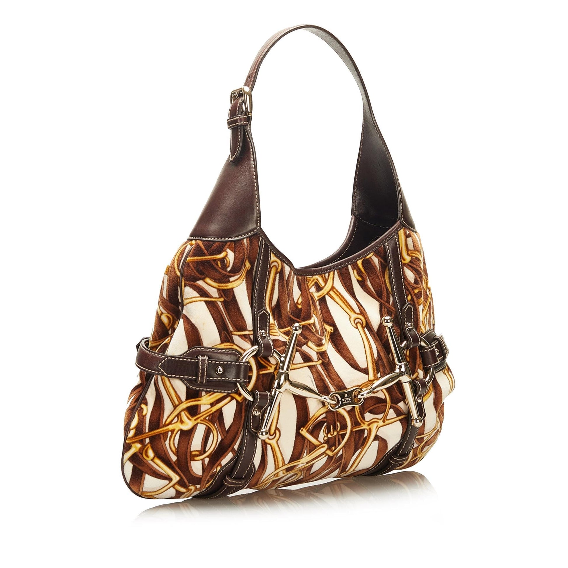 Gucci 85th Anniversary Velvet Horsebit Print Brown Shoulder Bag