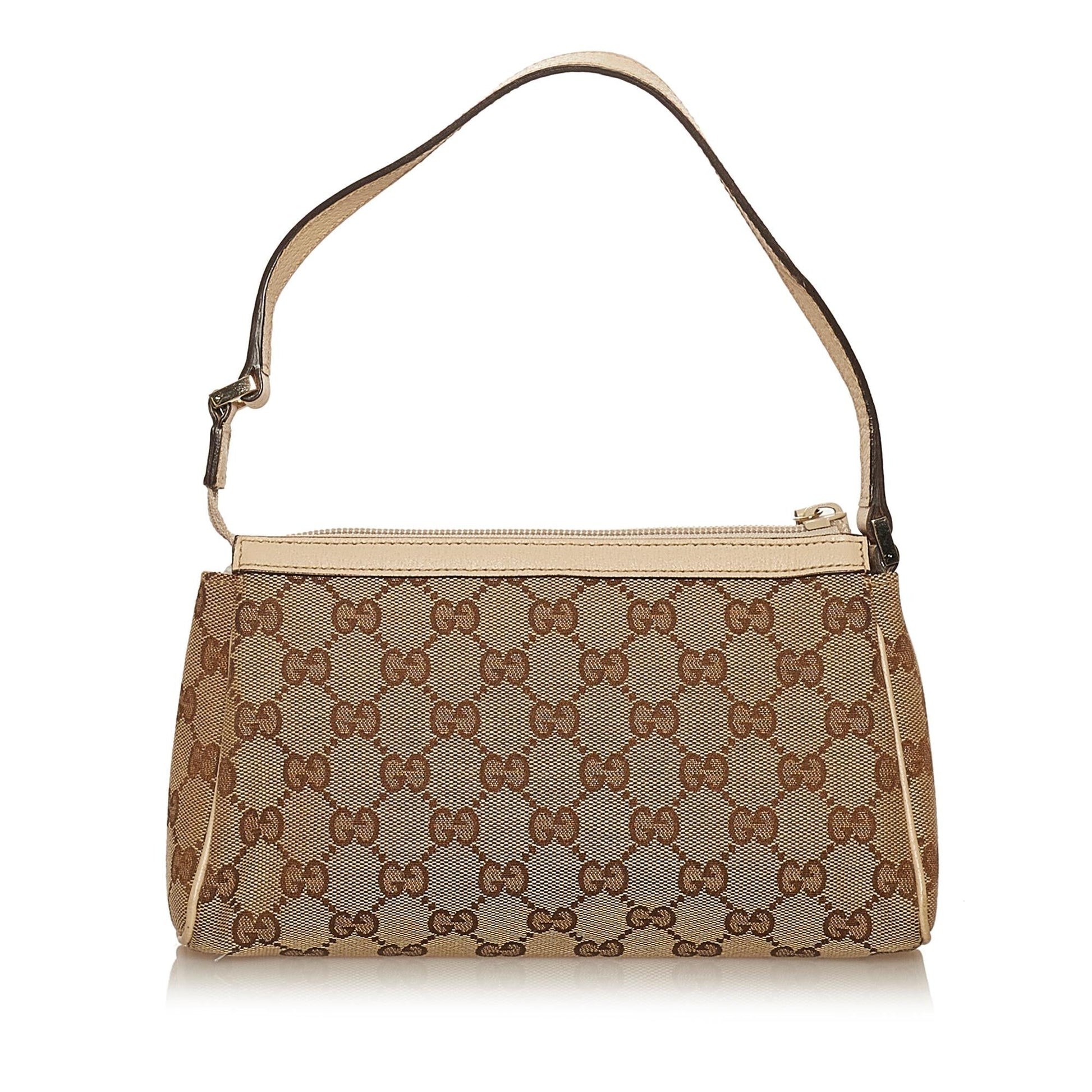 Gucci Abbey GG Baguette SHG Canvas White Brown Handbag