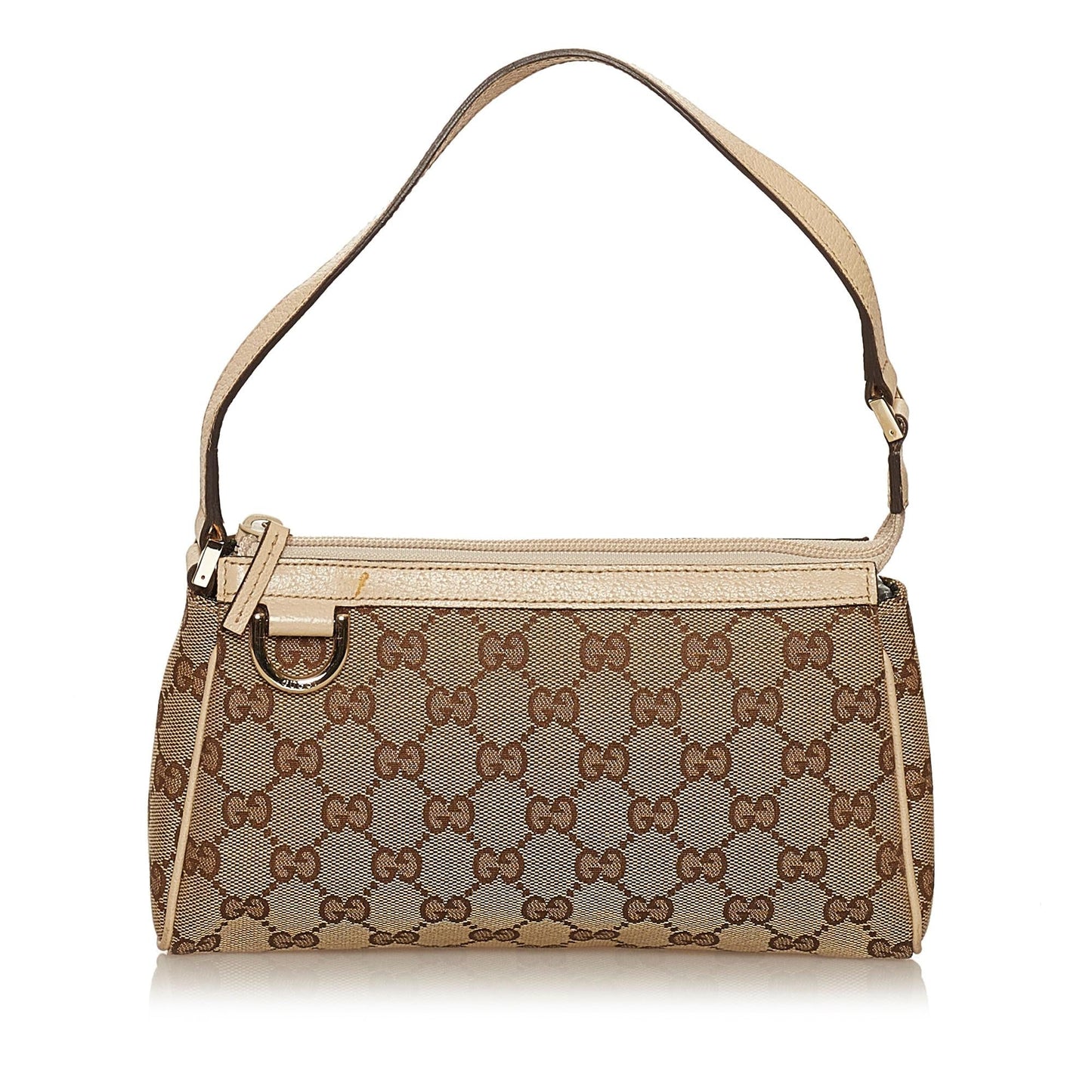 Gucci Abbey GG Baguette SHG Canvas White Brown Handbag