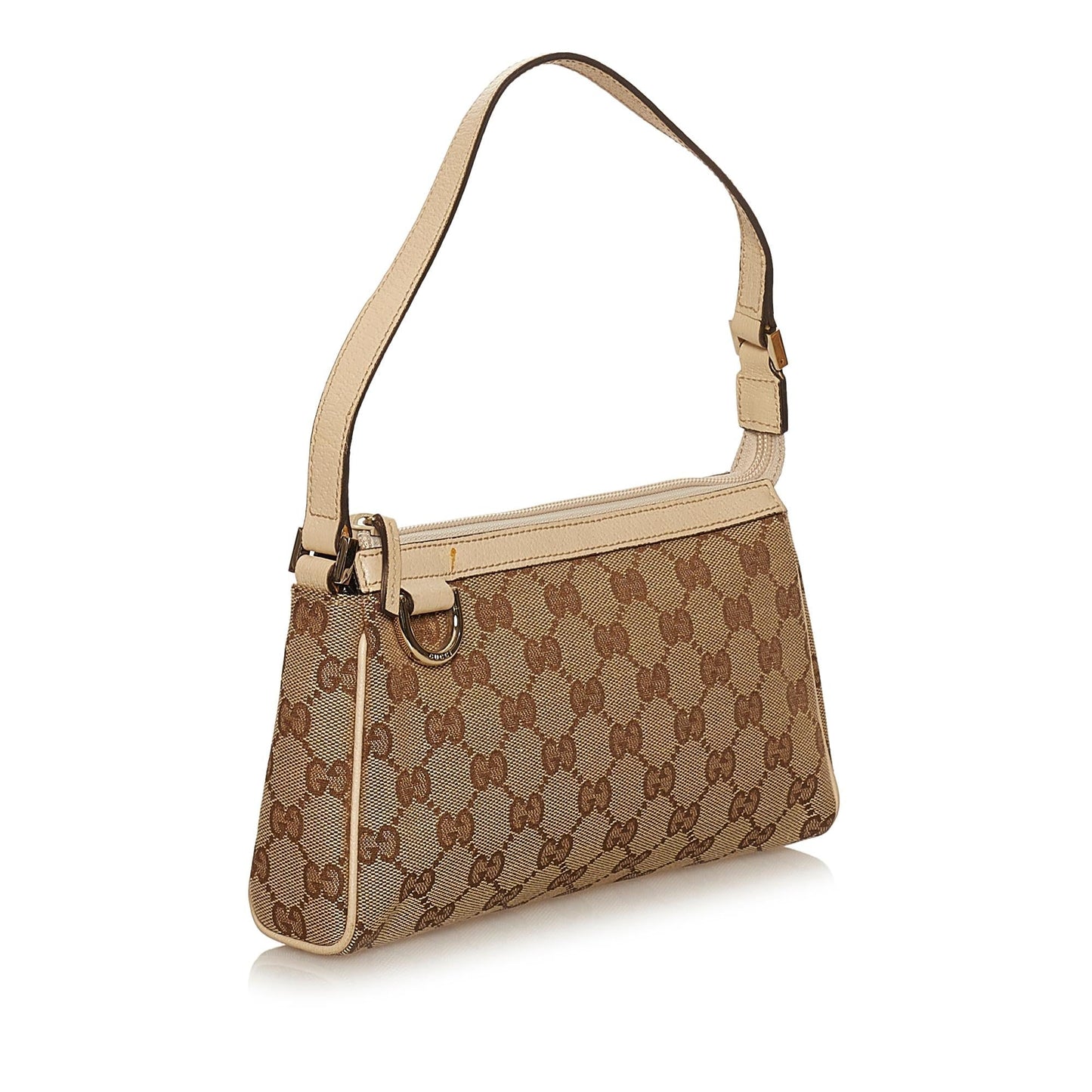 Gucci Abbey GG Baguette SHG Canvas White Brown Handbag