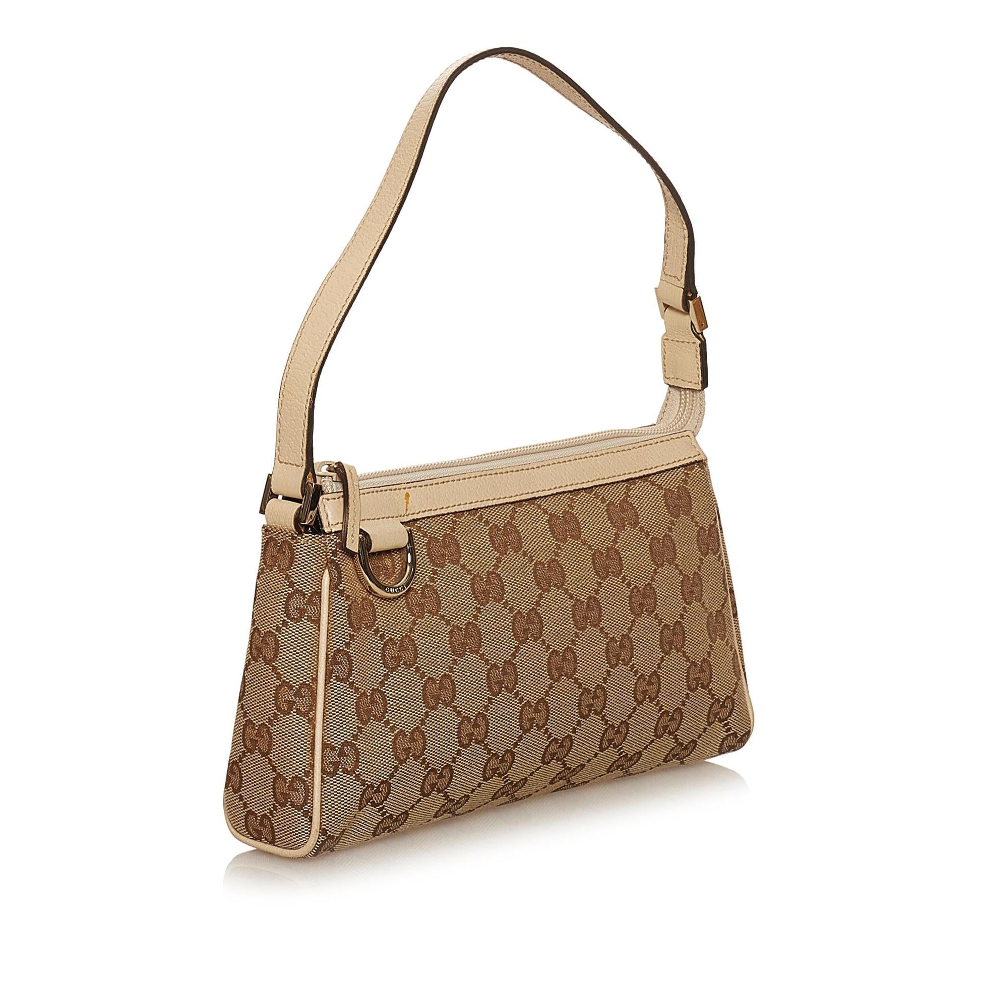 Gucci Abbey GG Baguette SHG Canvas White Brown Handbag