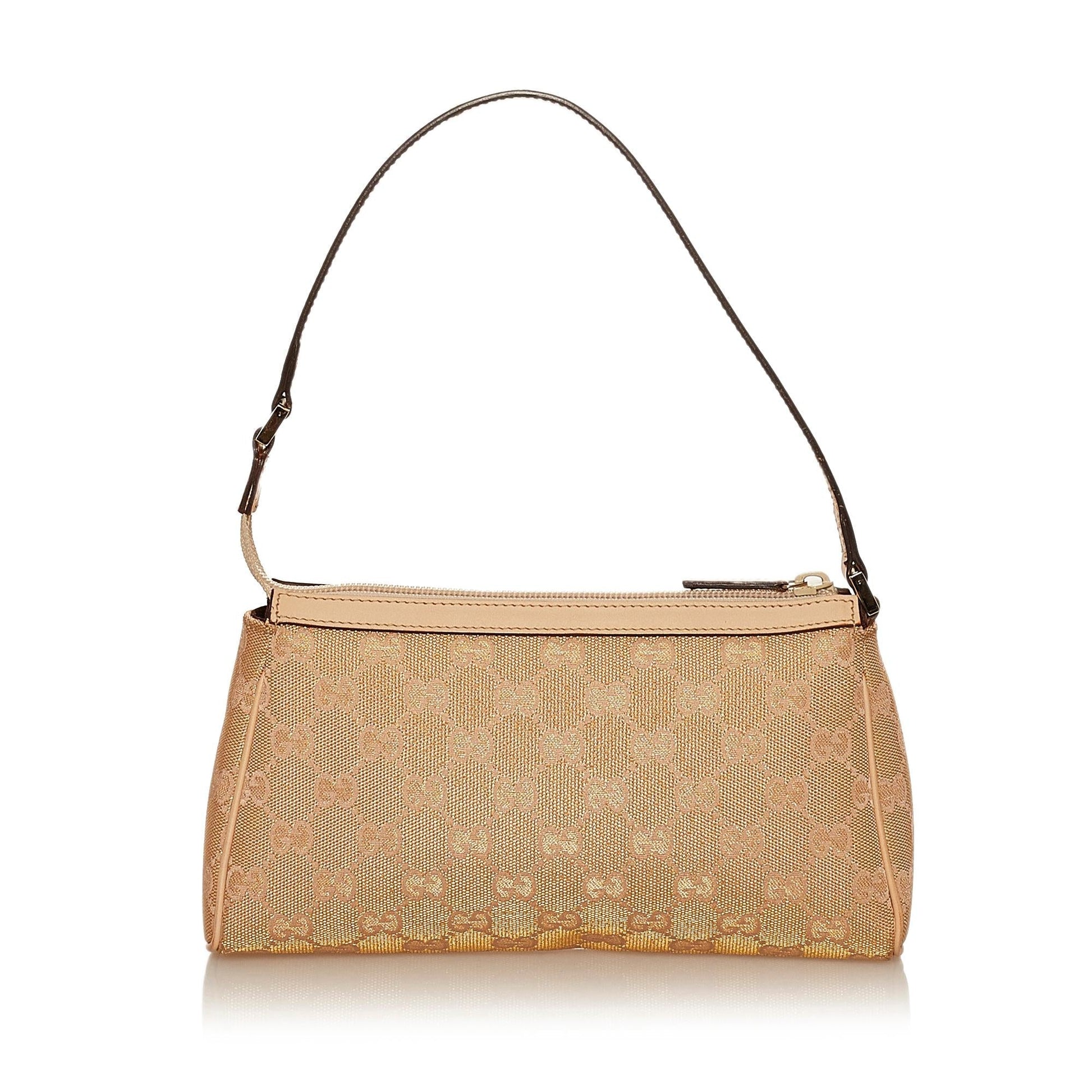 Gucci Abbey GG Baguette SHG Canvas Calf White Brown Handbag Baguette Shg