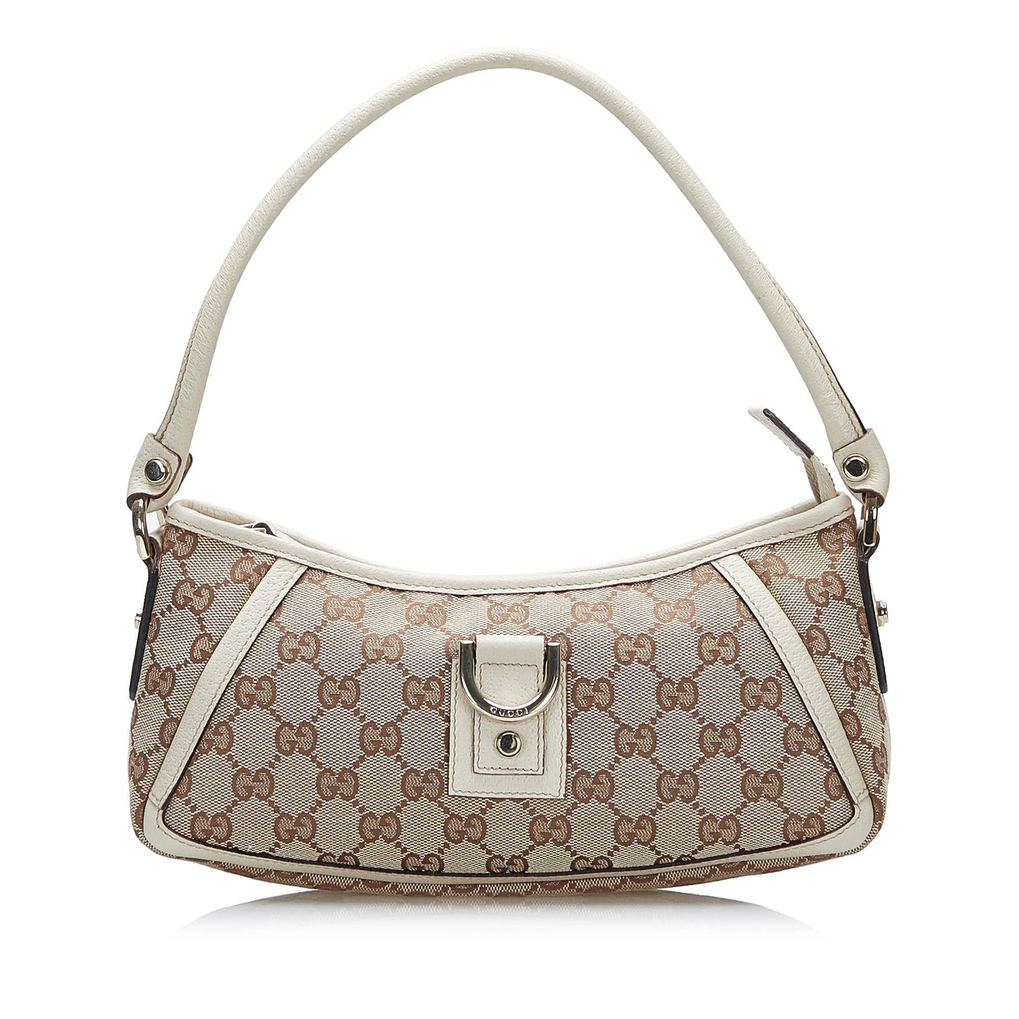 Gucci Abbey GG Baguette SHG Canvas Calf White Brown Handbag