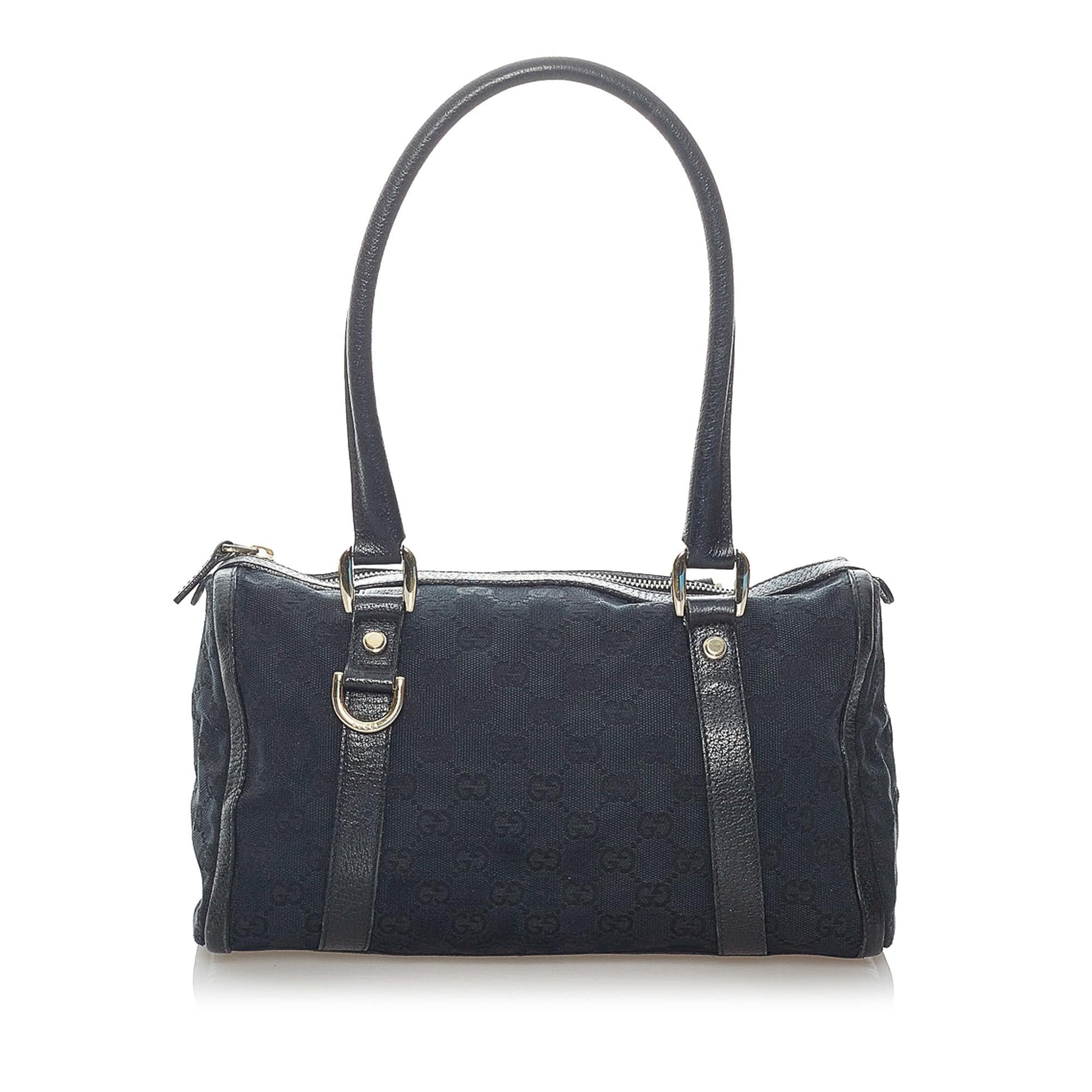 Gucci Abbey GG Boston SHG Canvas Black Satchel Bag