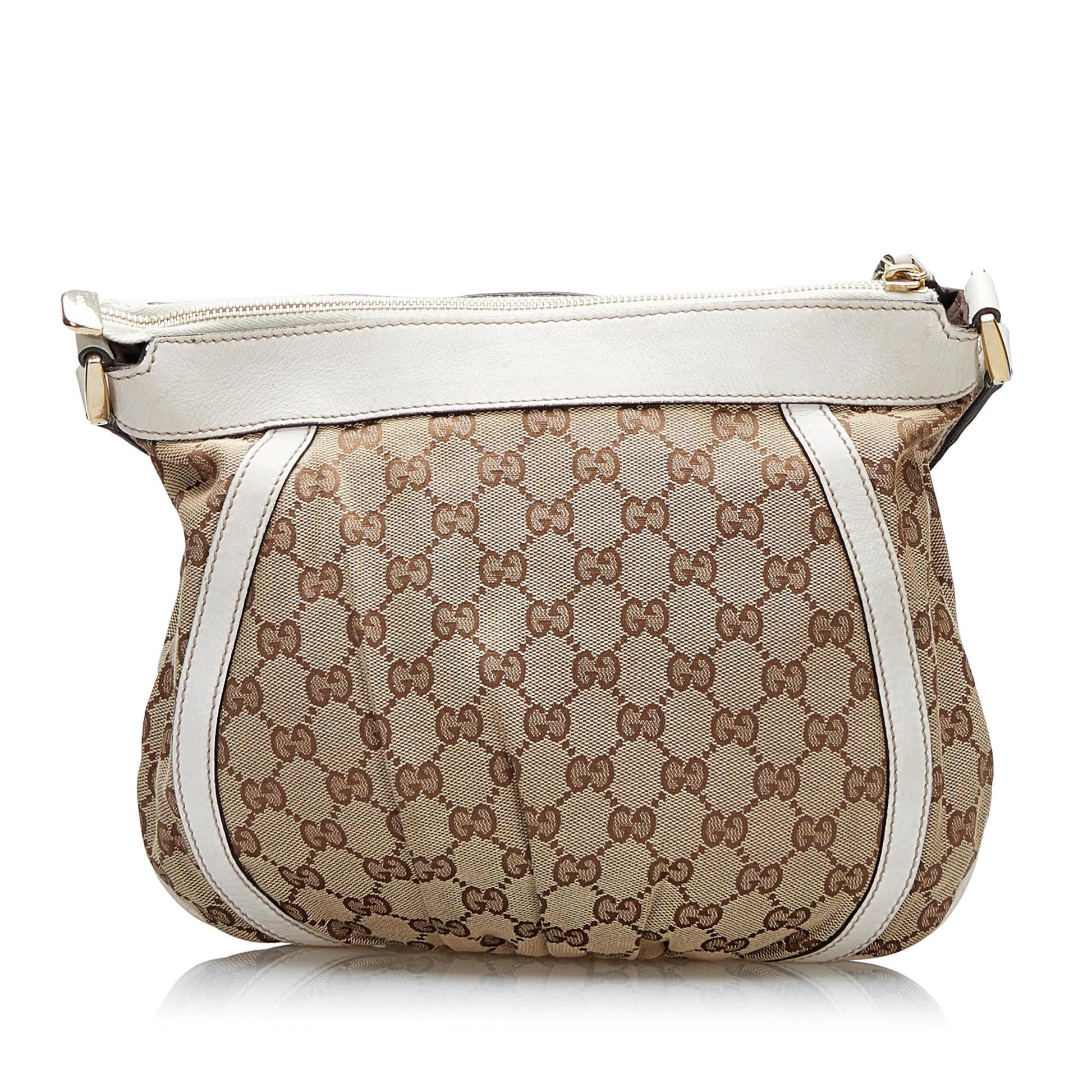 Gucci Abbey GG SHG-nn6FgK Canvas Calf White Brown Crossbody Bag