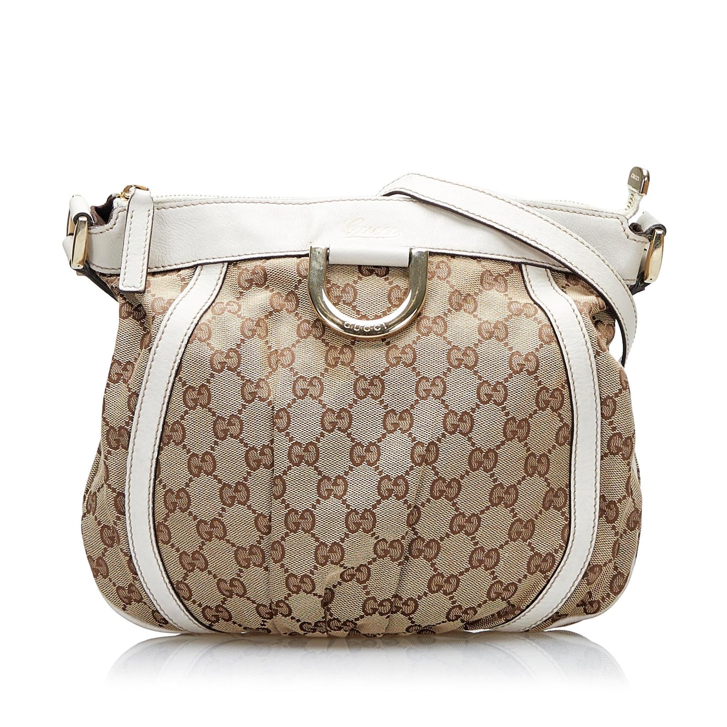 Gucci Abbey GG SHG-nn6FgK Canvas Calf White Brown Crossbody Bag