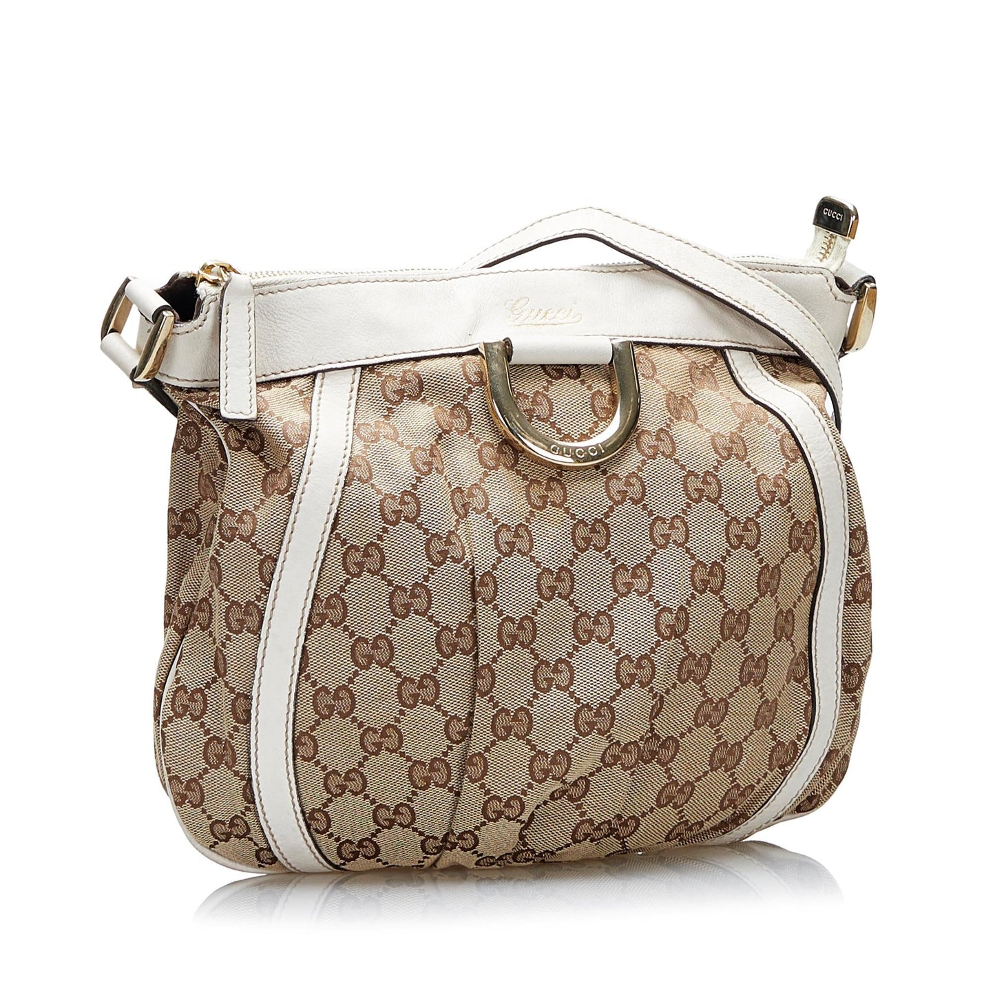 Gucci Abbey GG SHG-nn6FgK Canvas Calf White Brown Crossbody Bag