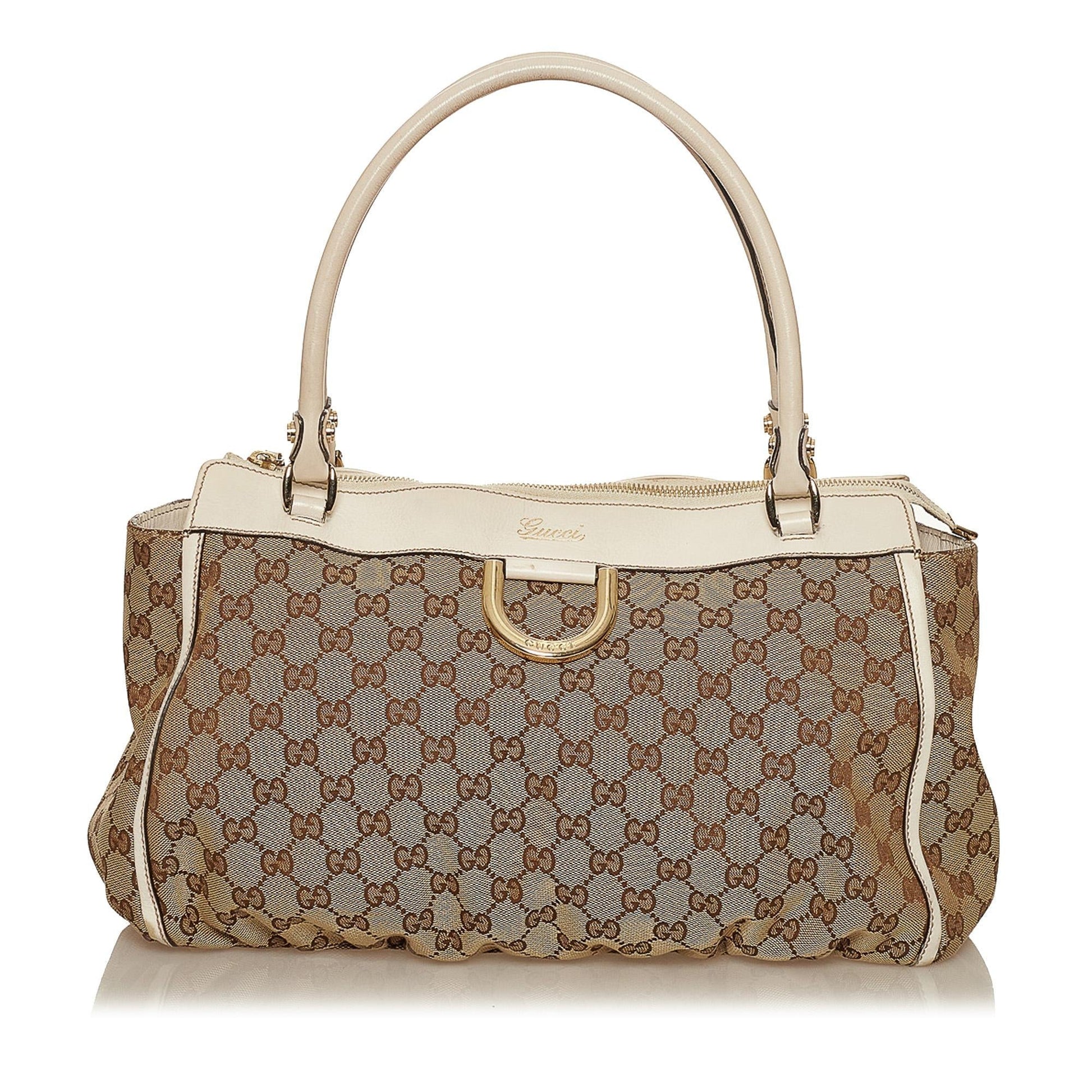 Gucci Abbey GG SHG Canvas White Brown Shoulder Bag