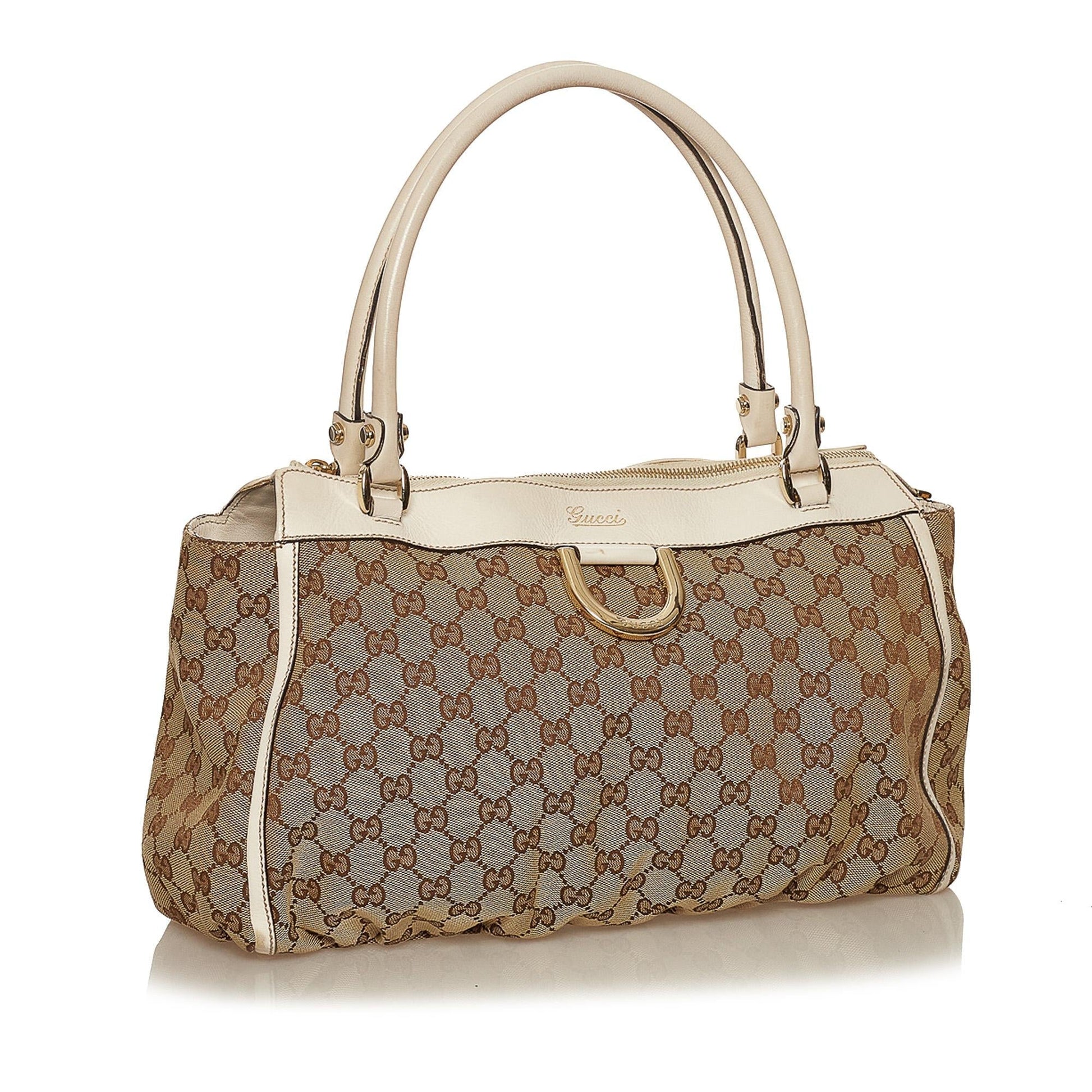Gucci Abbey GG SHG Canvas White Brown Shoulder Bag