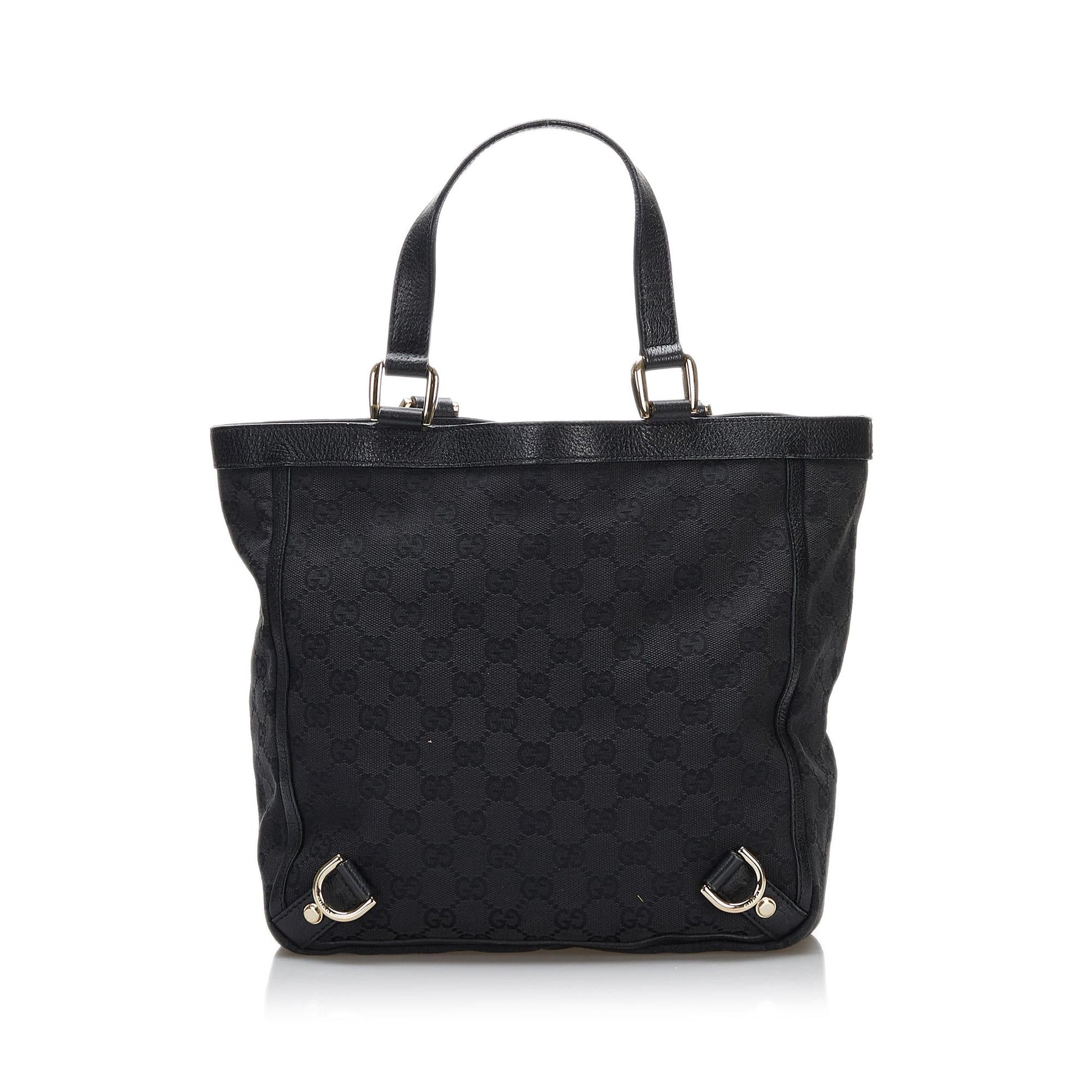 Gucci Abbey GG SHG Canvas Calf Black Tote Bag