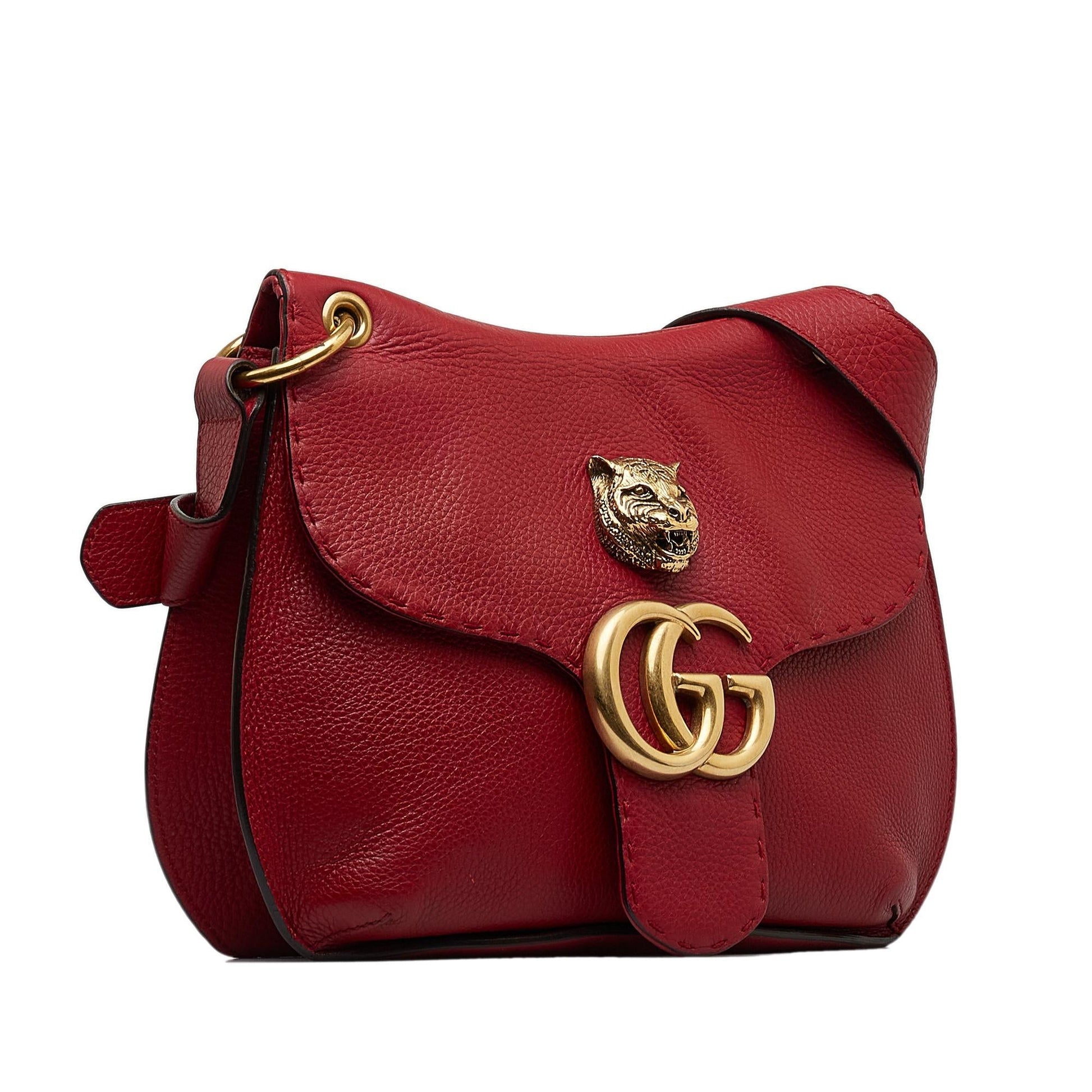 Gucci Animalier GG Marmont SHG-9F5UwN Calf Red Shoulder Bag