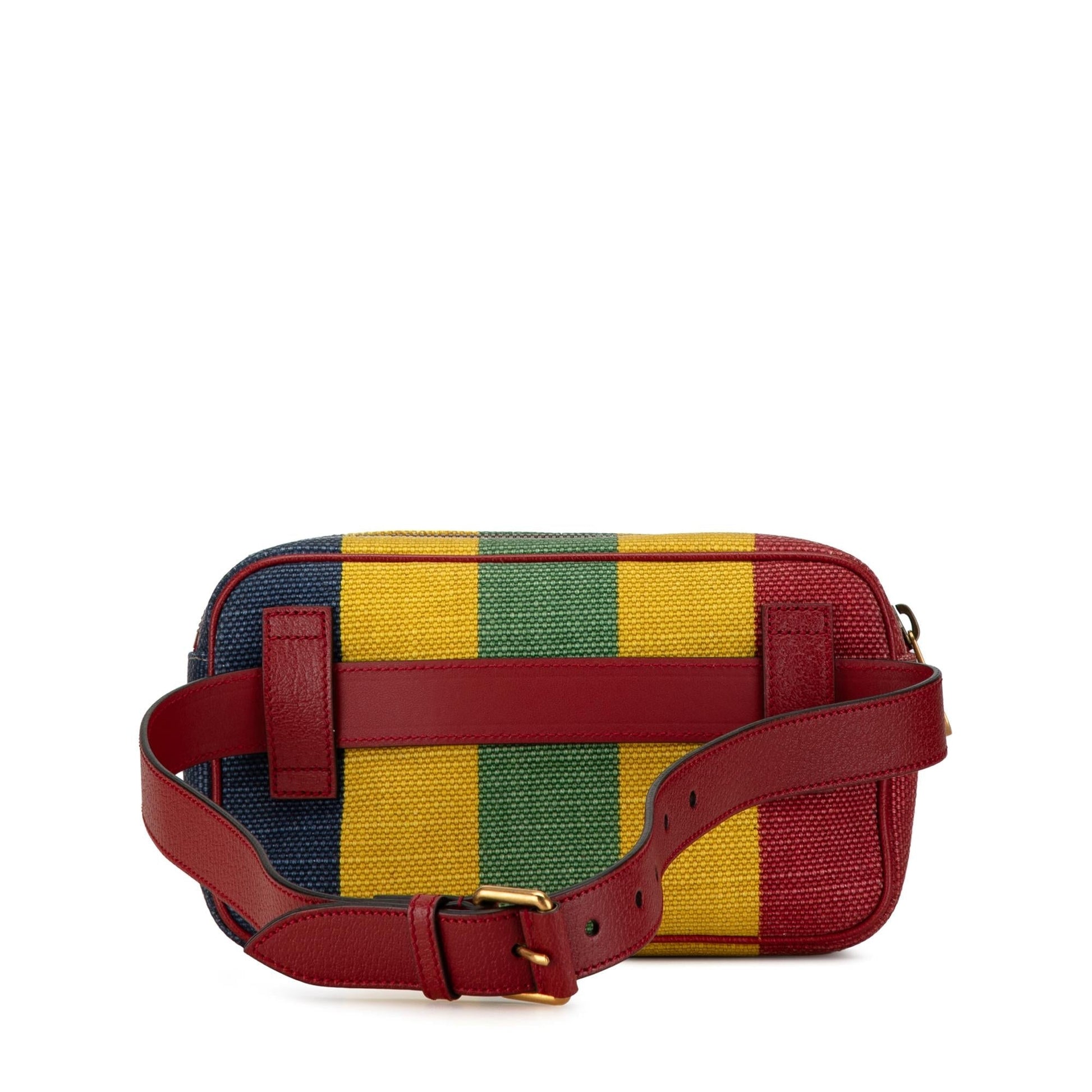 Gucci Baiadera Stripe Belt Canvas Calf Red Accessory