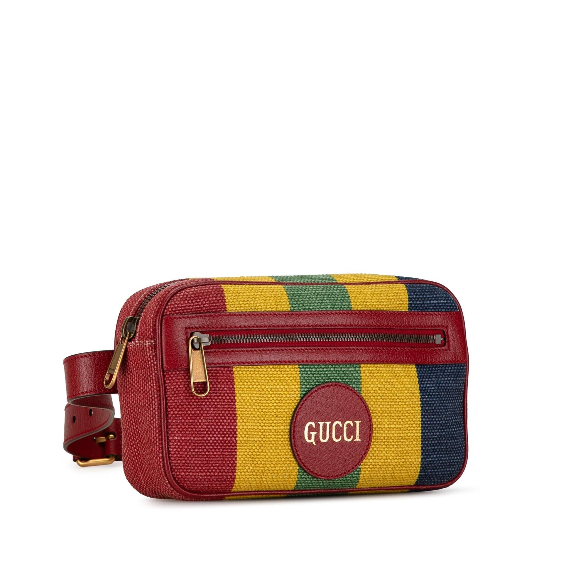 Gucci Baiadera Stripe Belt Canvas Calf Red Accessory
