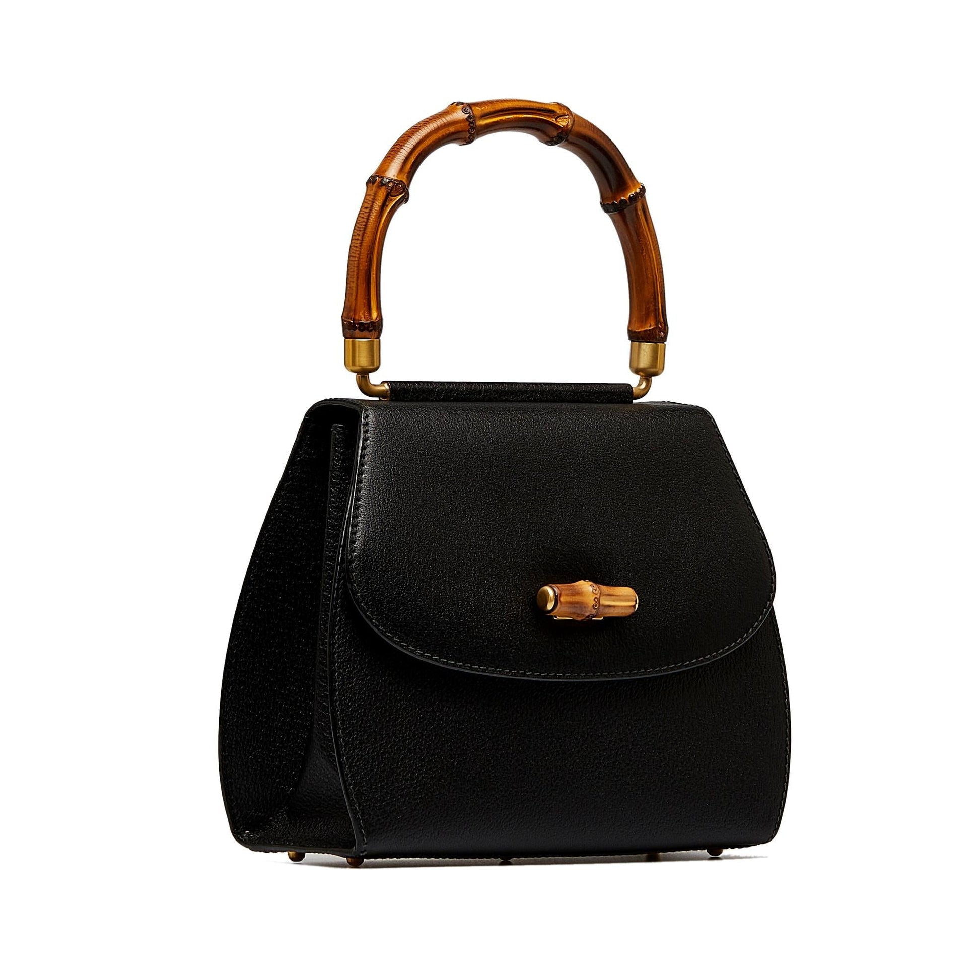 Gucci Bamboo SHG-MxGuan Satin Black Satchel Bag