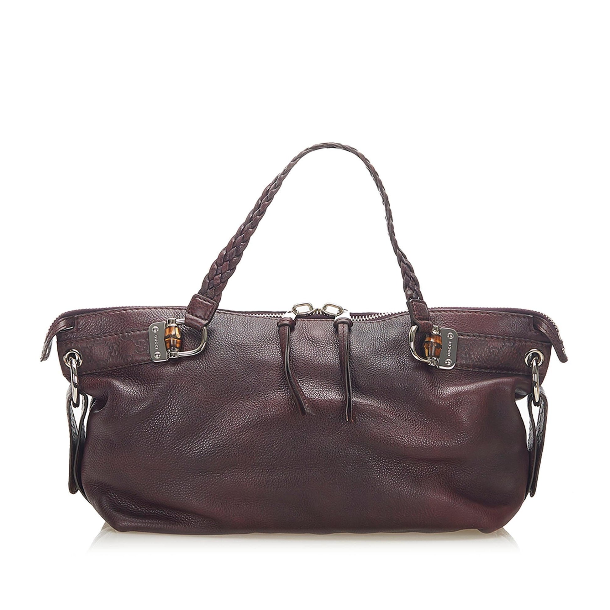 Gucci Bamboo Bar SHG Leather Calf Red Tote Bag Bag Shg