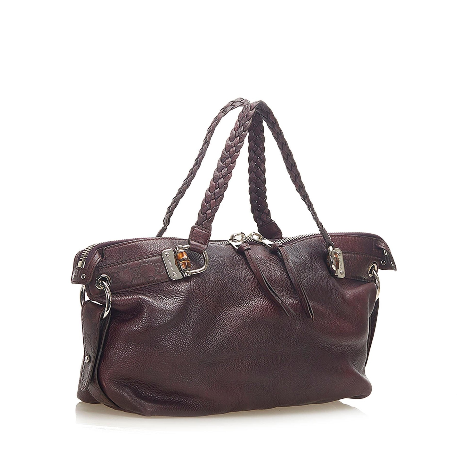 Gucci Bamboo Bar SHG Leather Calf Red Tote Bag Bag Shg