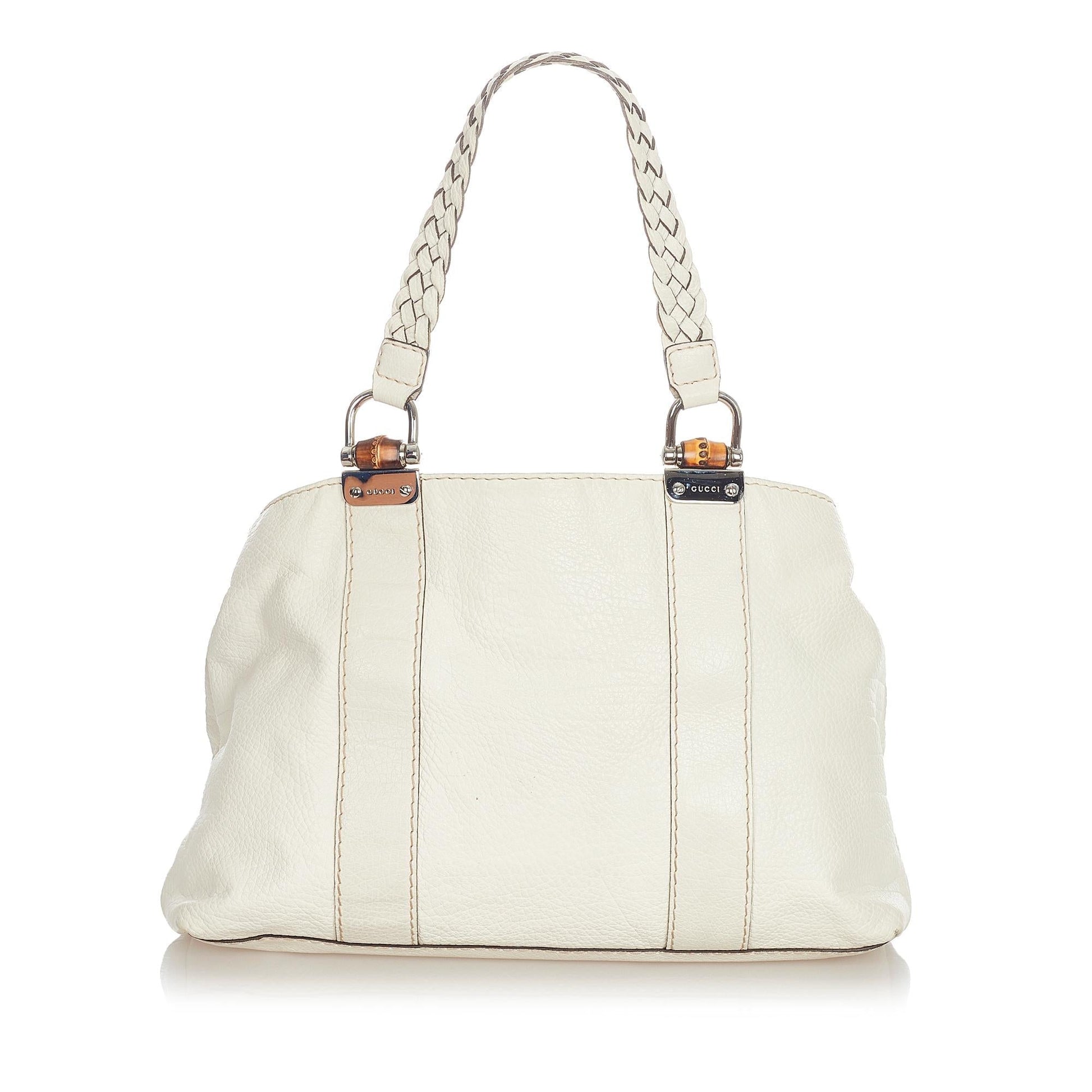 Gucci Bamboo Bar SHG Leather Calf White Tote Bag