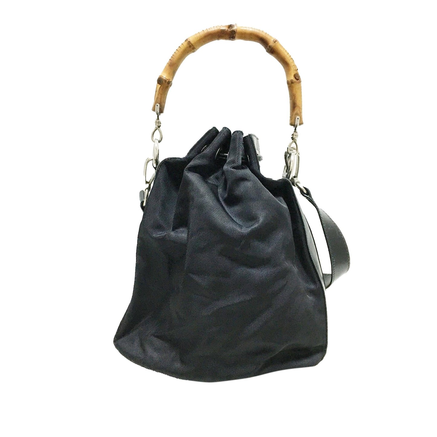 Gucci Bamboo SHG-MBcKdB Nylon Calf Black Bucket Bag