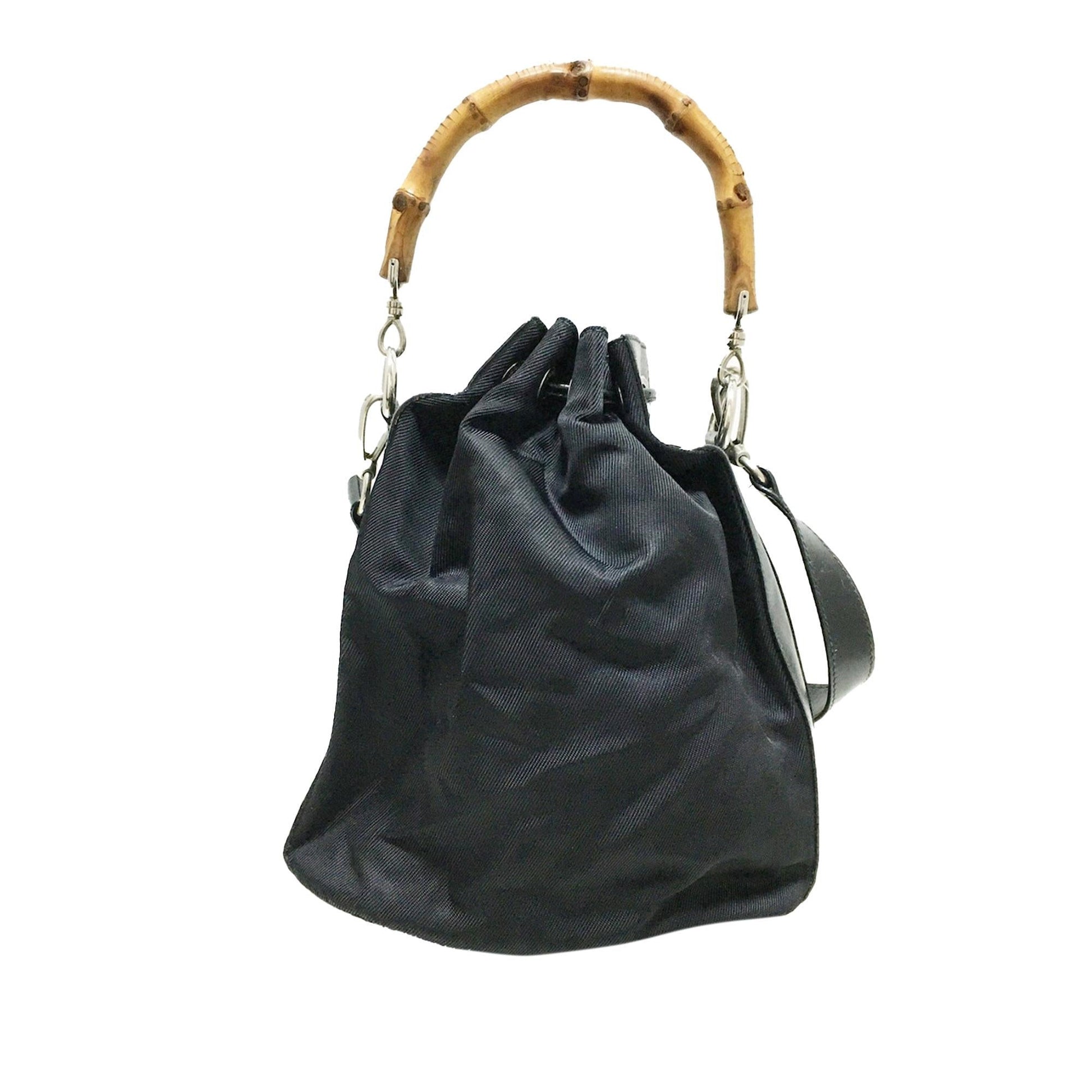 Gucci Bamboo SHG-MBcKdB Nylon Calf Black Bucket Bag