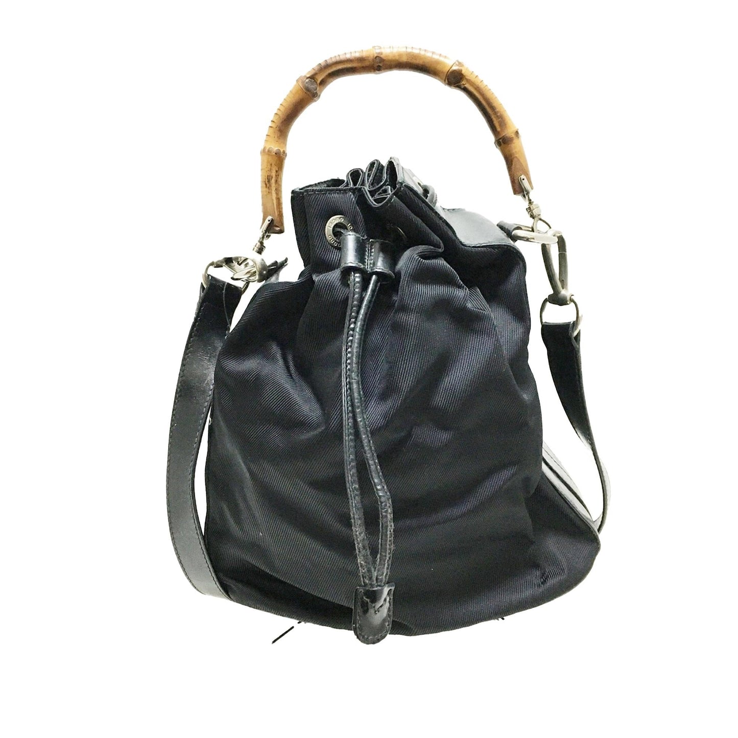 Gucci Bamboo SHG-MBcKdB Nylon Calf Black Bucket Bag
