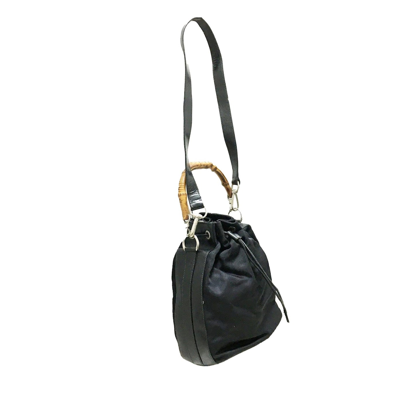 Gucci Bamboo SHG-MBcKdB Nylon Calf Black Bucket Bag