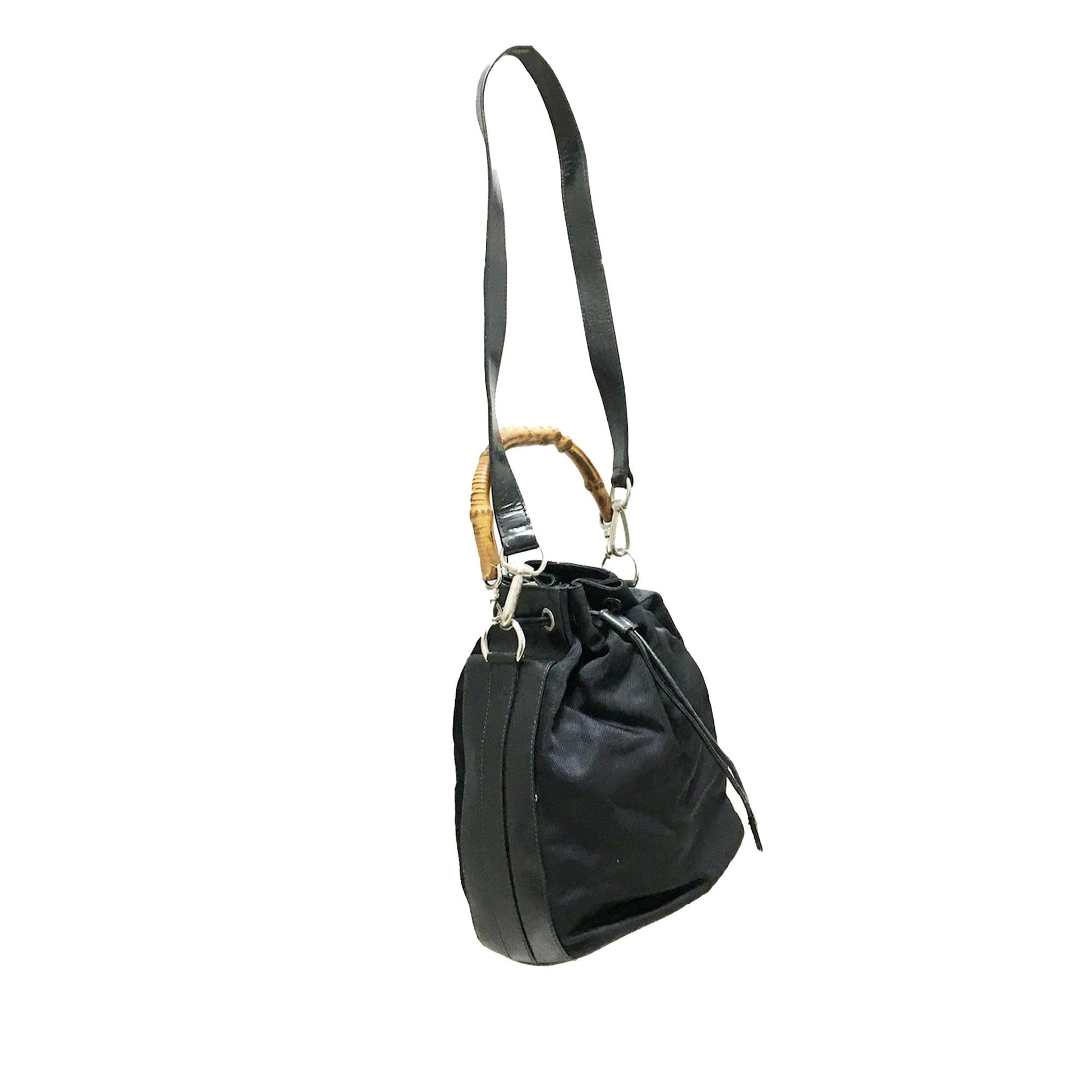 Gucci Bamboo SHG-MBcKdB Nylon Calf Black Bucket Bag