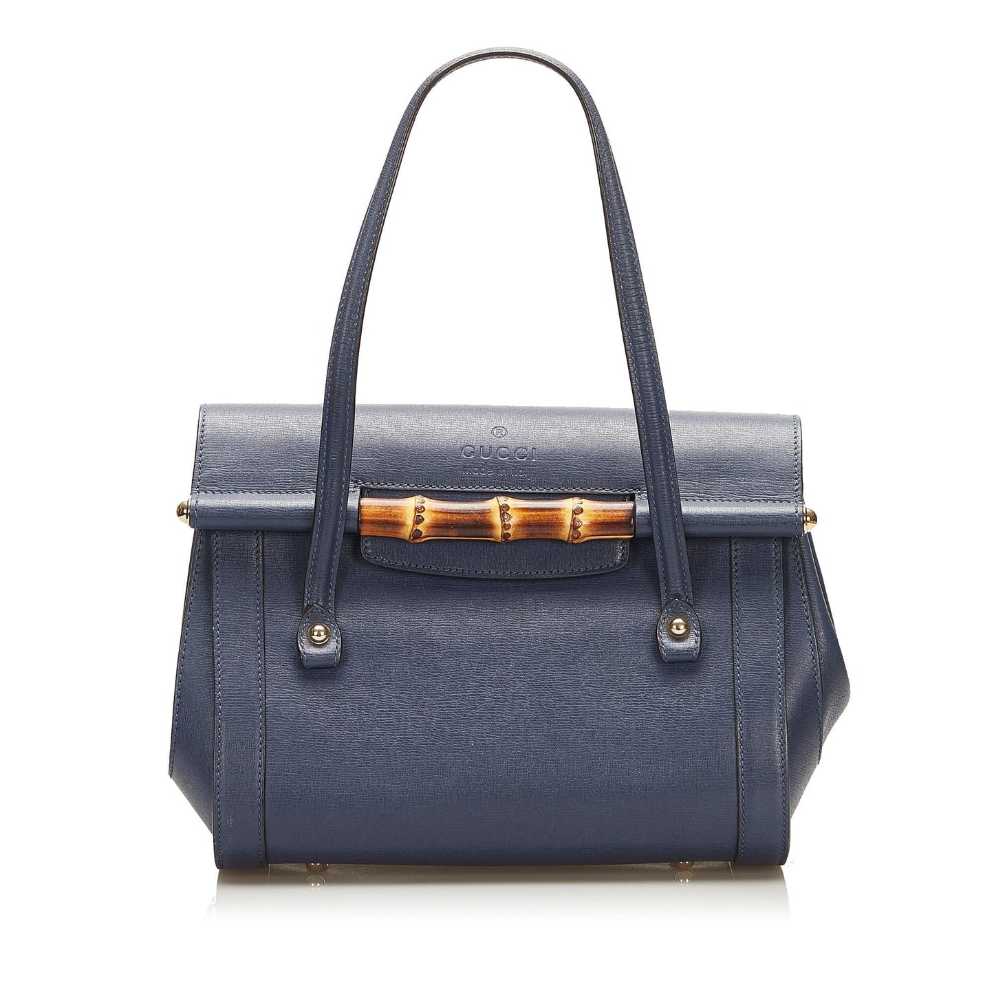 Gucci Bamboo Bullet SHG Calf Blue Top Handle Satchel Bag