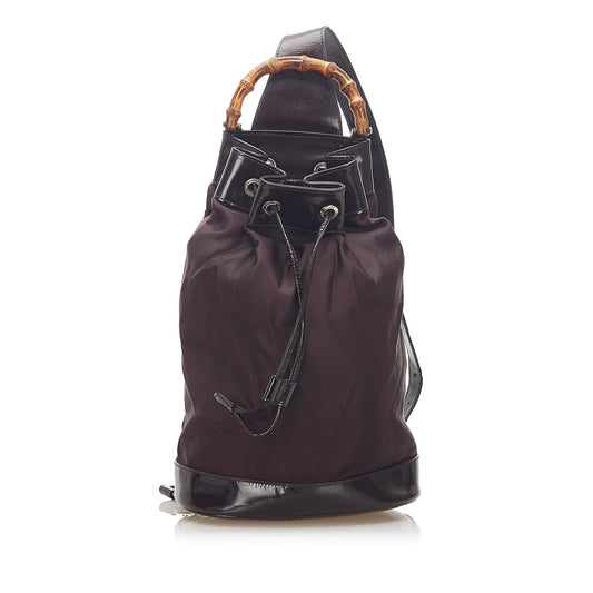 Gucci Bamboo Drawstring Backpack SHG Canvas Black Jewelry
