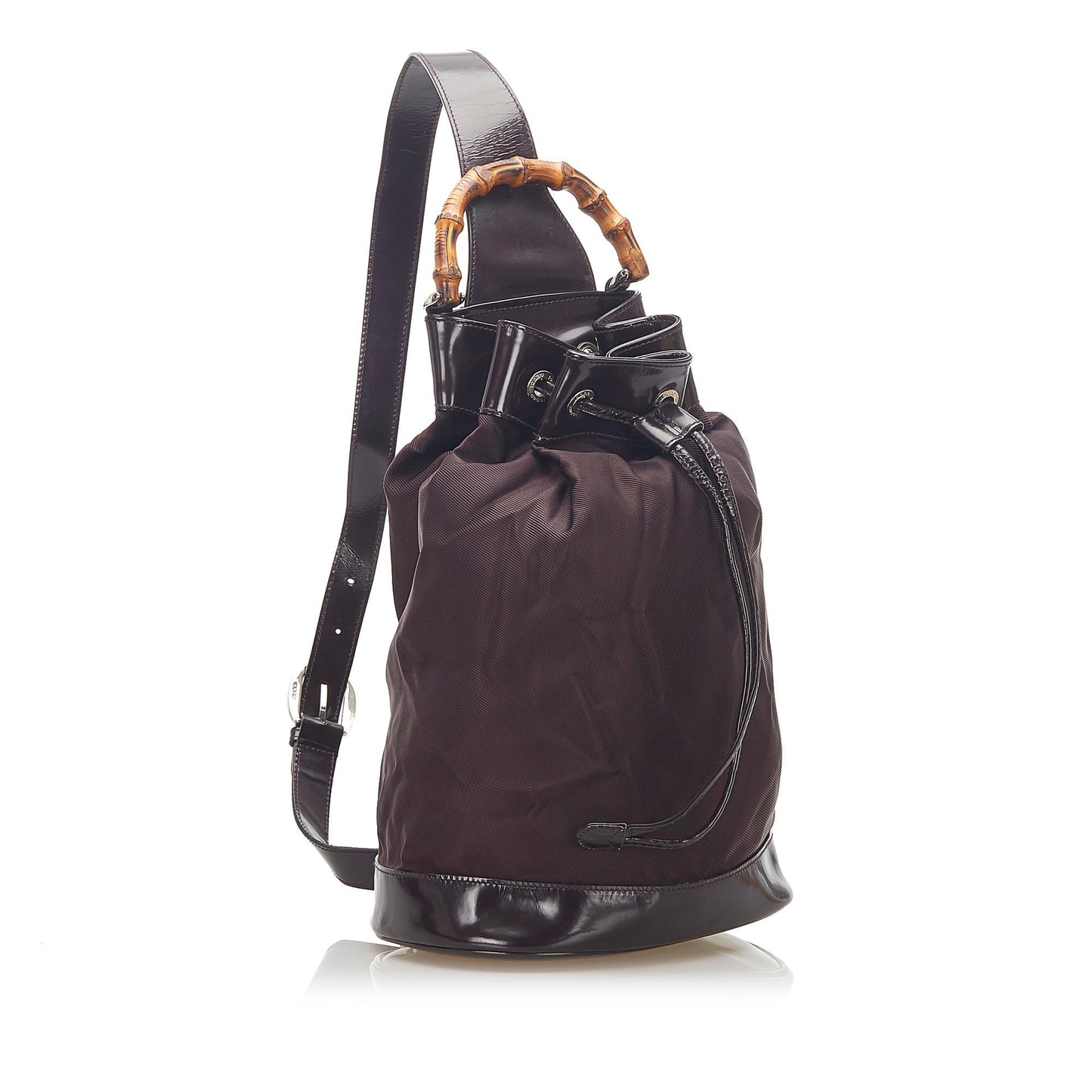 Gucci Bamboo Drawstring Backpack SHG Canvas Black Jewelry