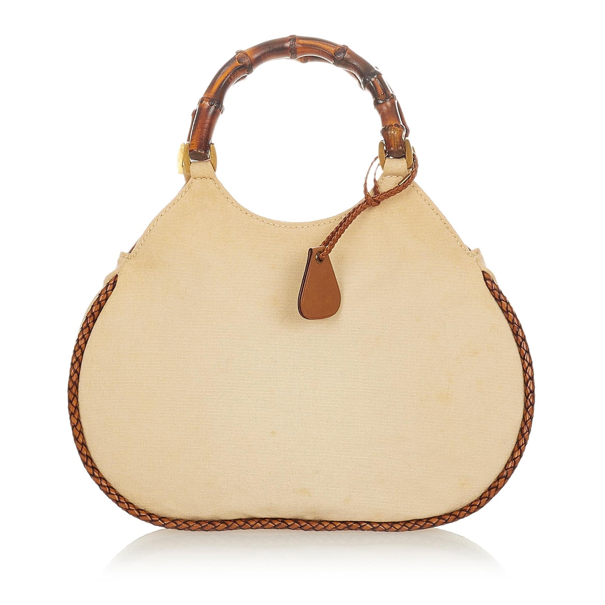Gucci Bamboo SHG Canvas Brown Satchel Bag