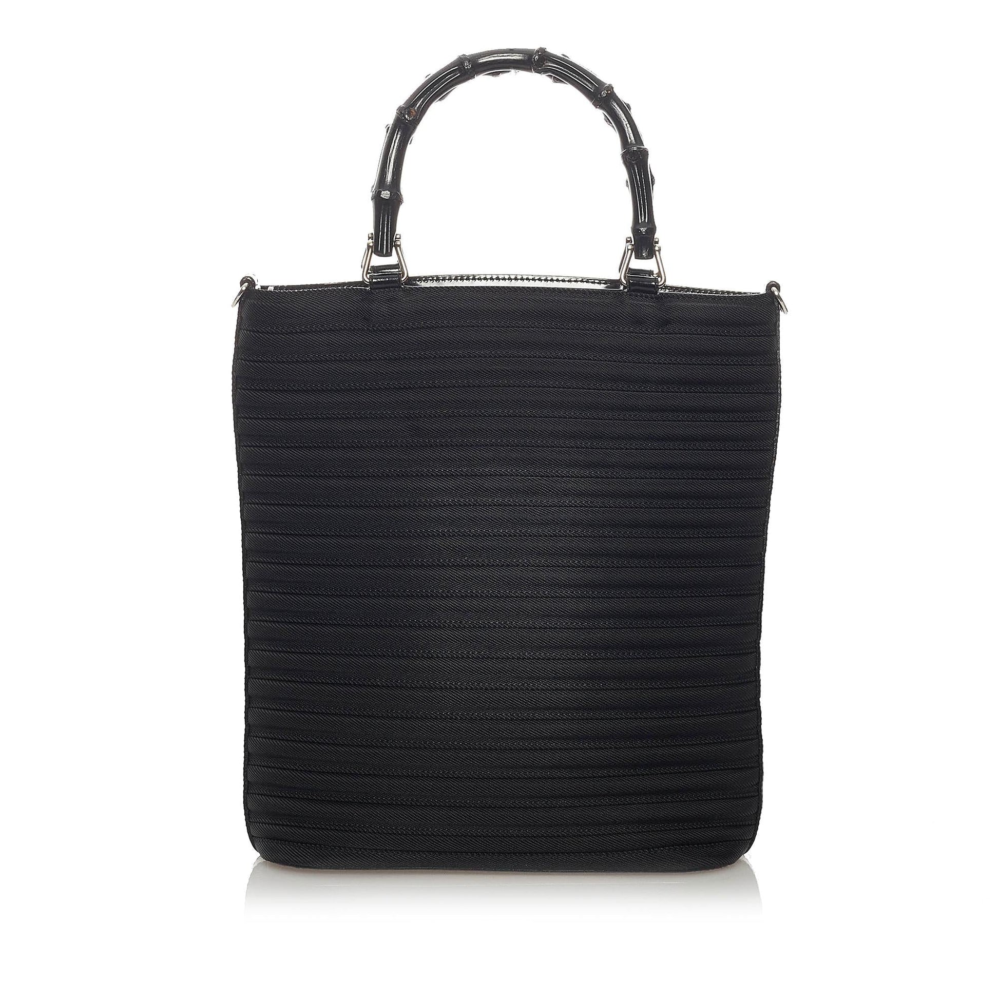 Gucci Bamboo SHG Canvas Black Satchel Bag 3