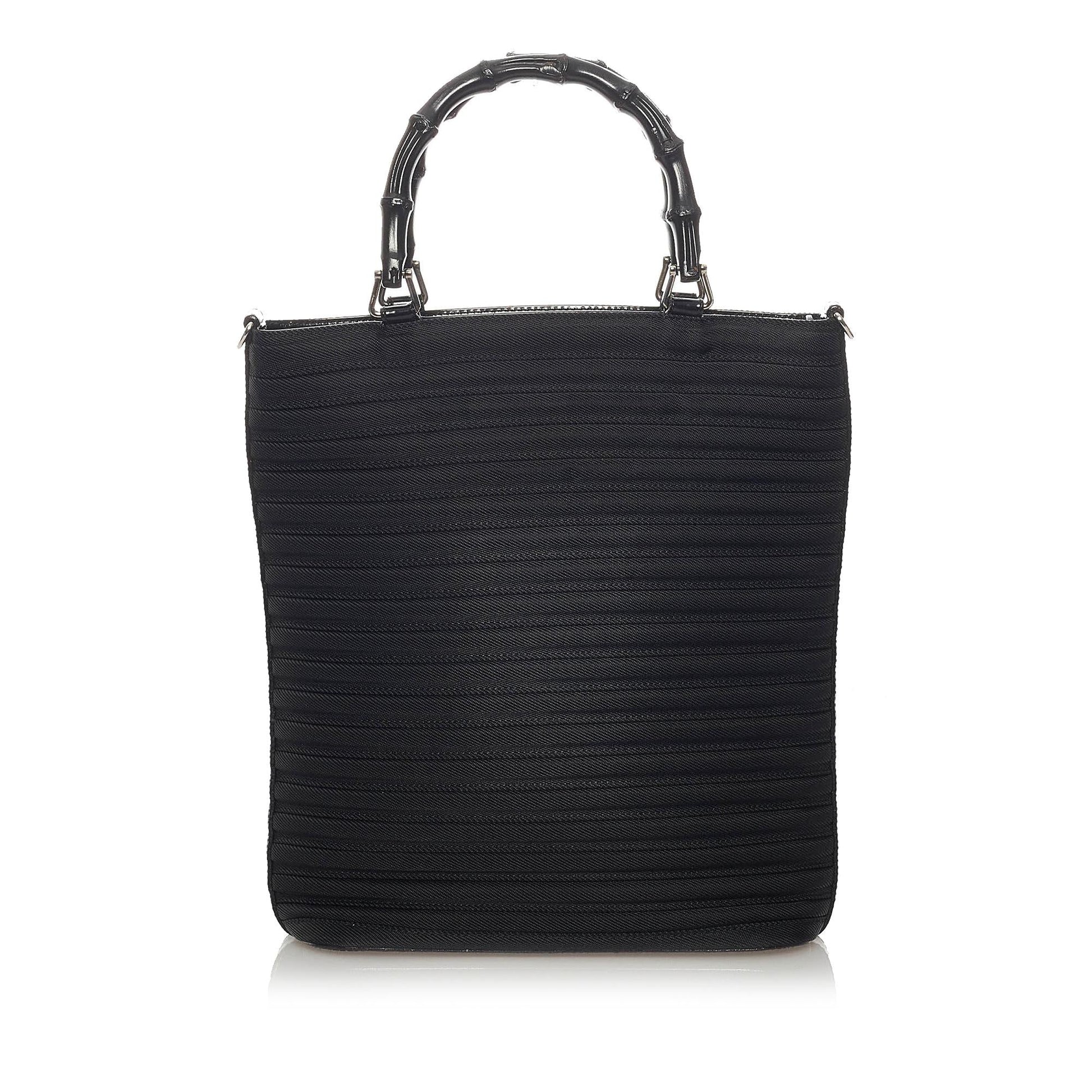 Gucci Bamboo SHG Canvas Black Satchel Bag 3