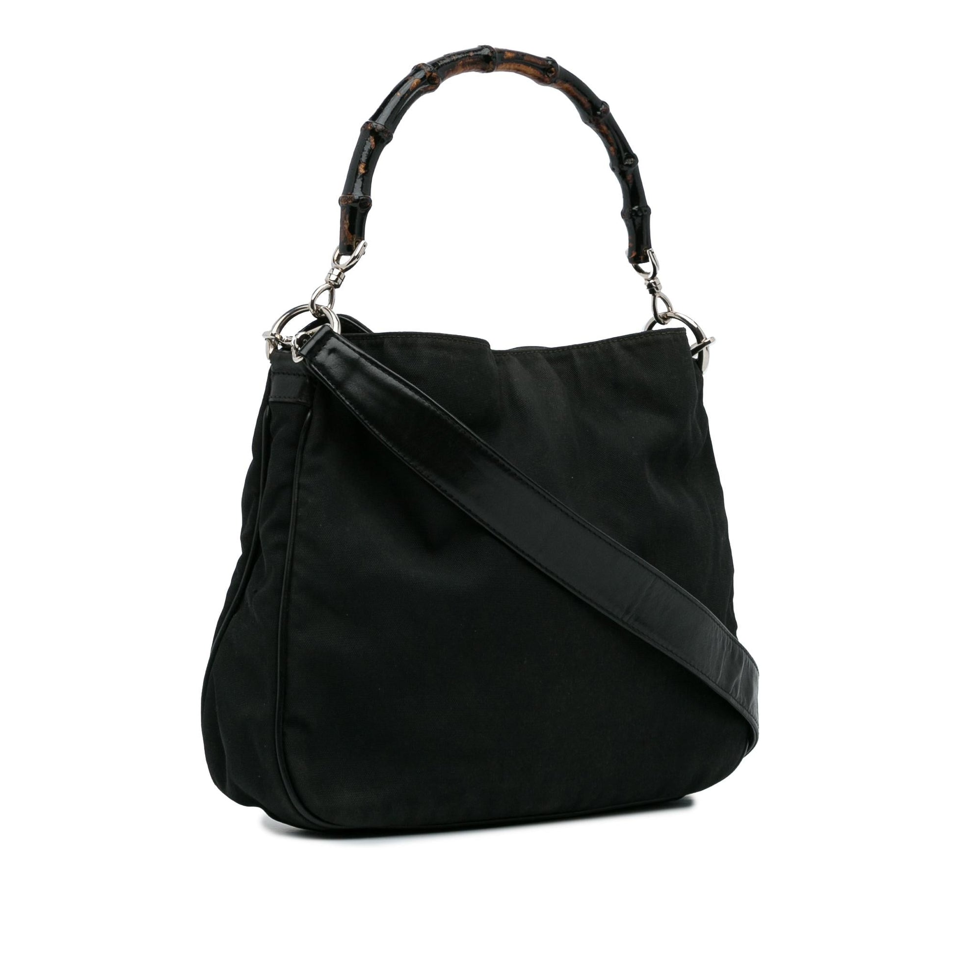 Gucci Bamboo SHG-vwizBa Canvas Calf Black Satchel Bag
