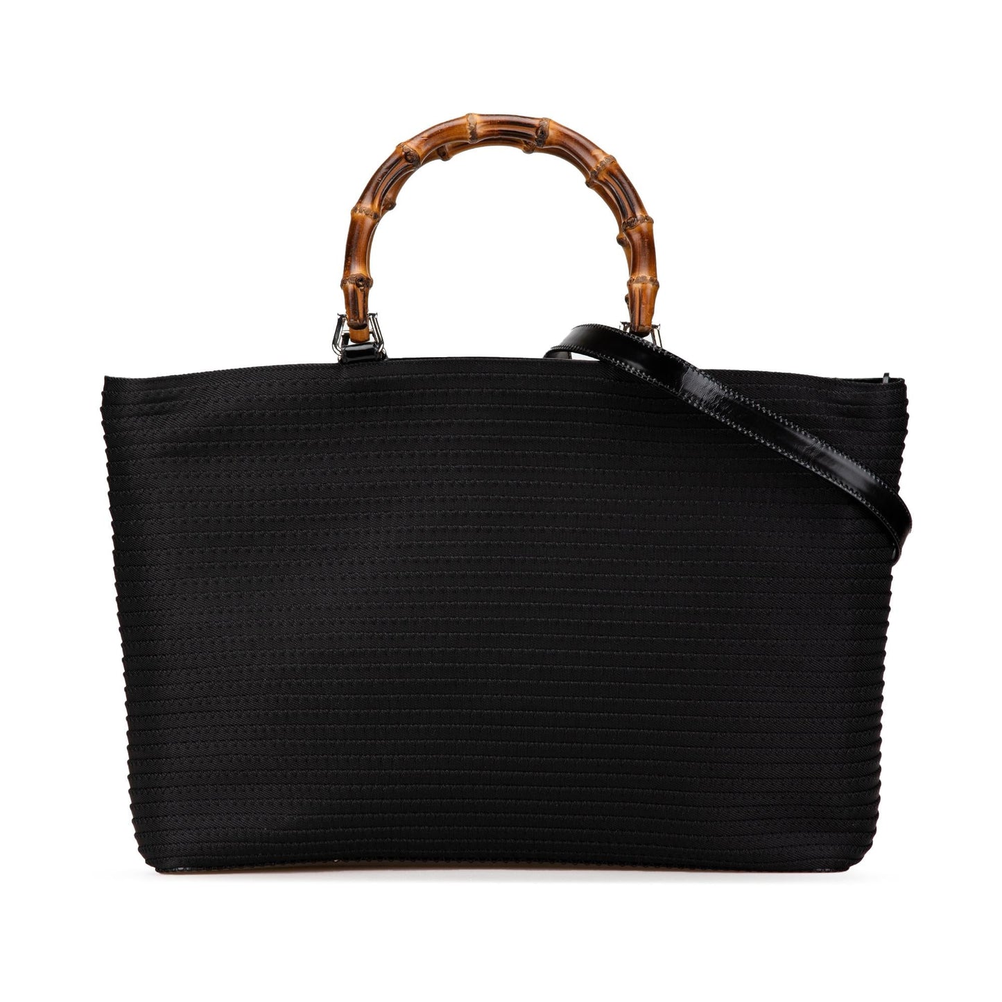 Gucci Bamboo Canvas Calf Black Satchel Bag Canvas Satchel