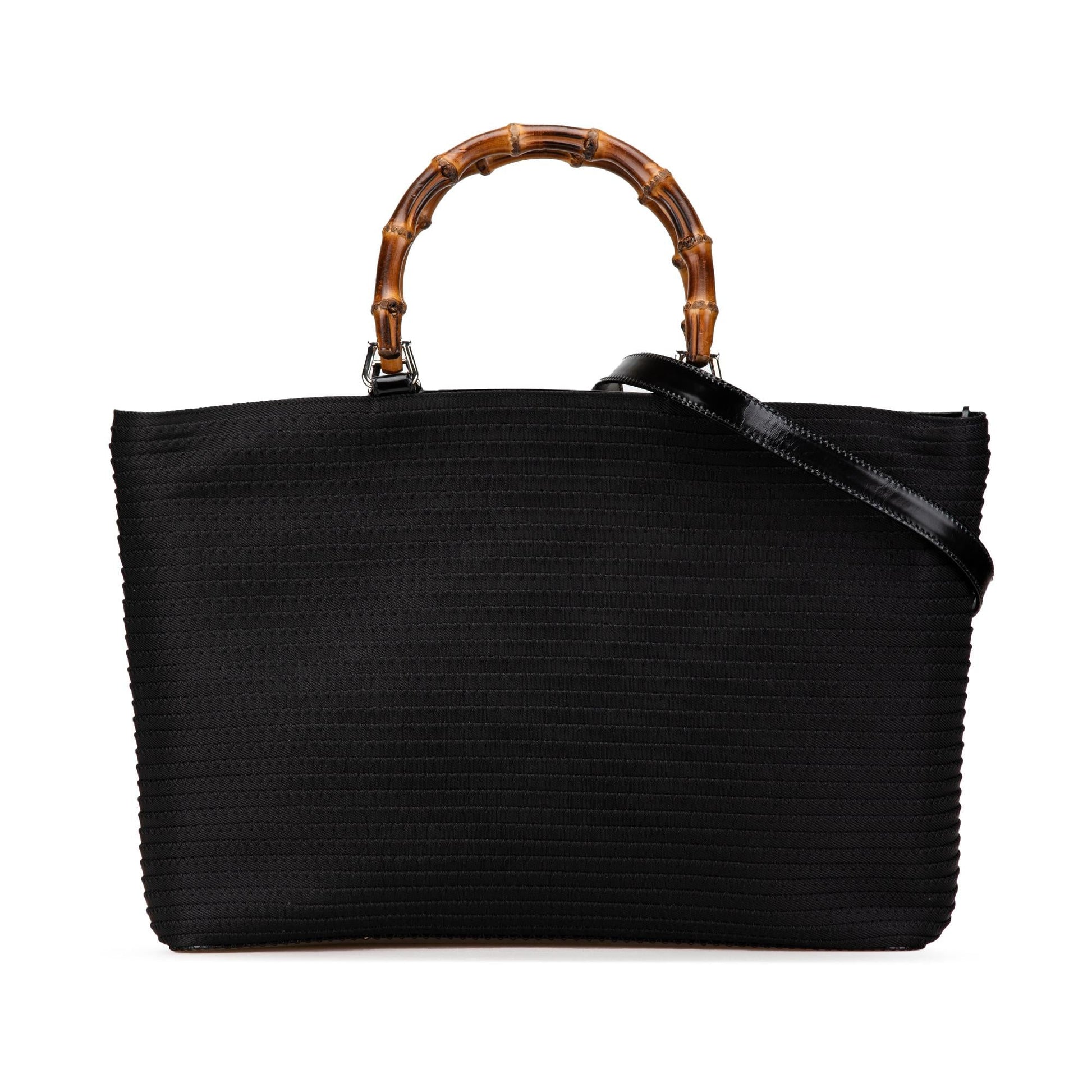 Gucci Bamboo Canvas Calf Black Satchel Bag Canvas Satchel