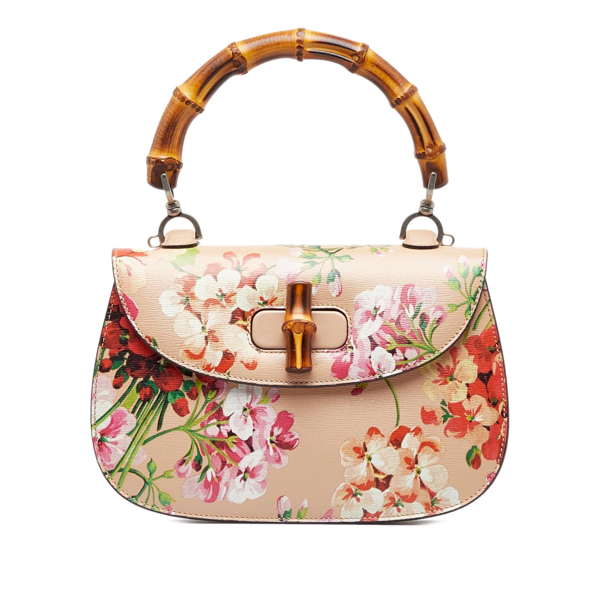 Gucci Bamboo Classic Blooms SHG-eLTiCC Calf Pink Top Handle Satchel Bag