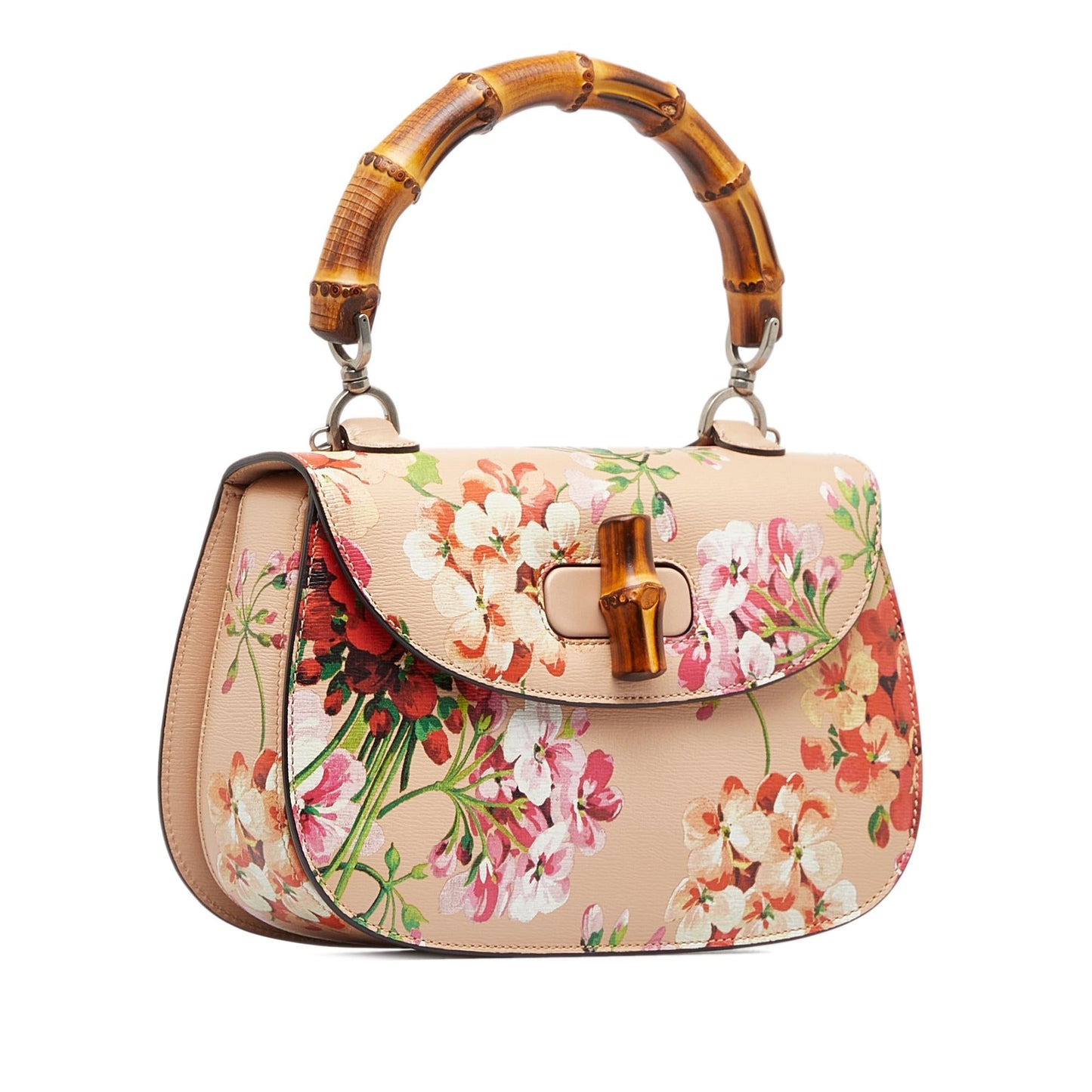 Gucci Bamboo Classic Blooms SHG-eLTiCC Calf Pink Top Handle Satchel Bag