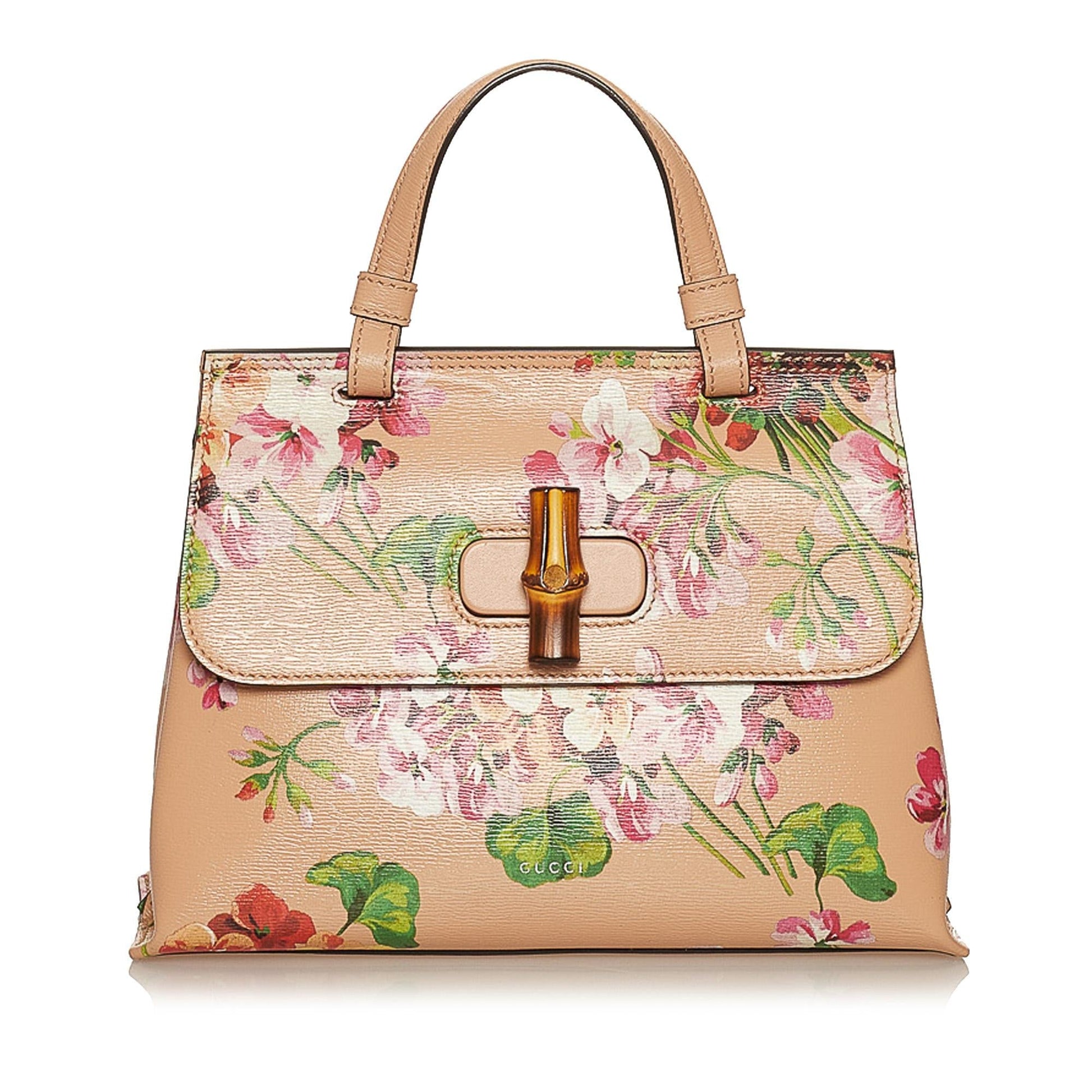 Gucci Bamboo Daily Blooms SHG Leather Calf Pink Satchel Bag