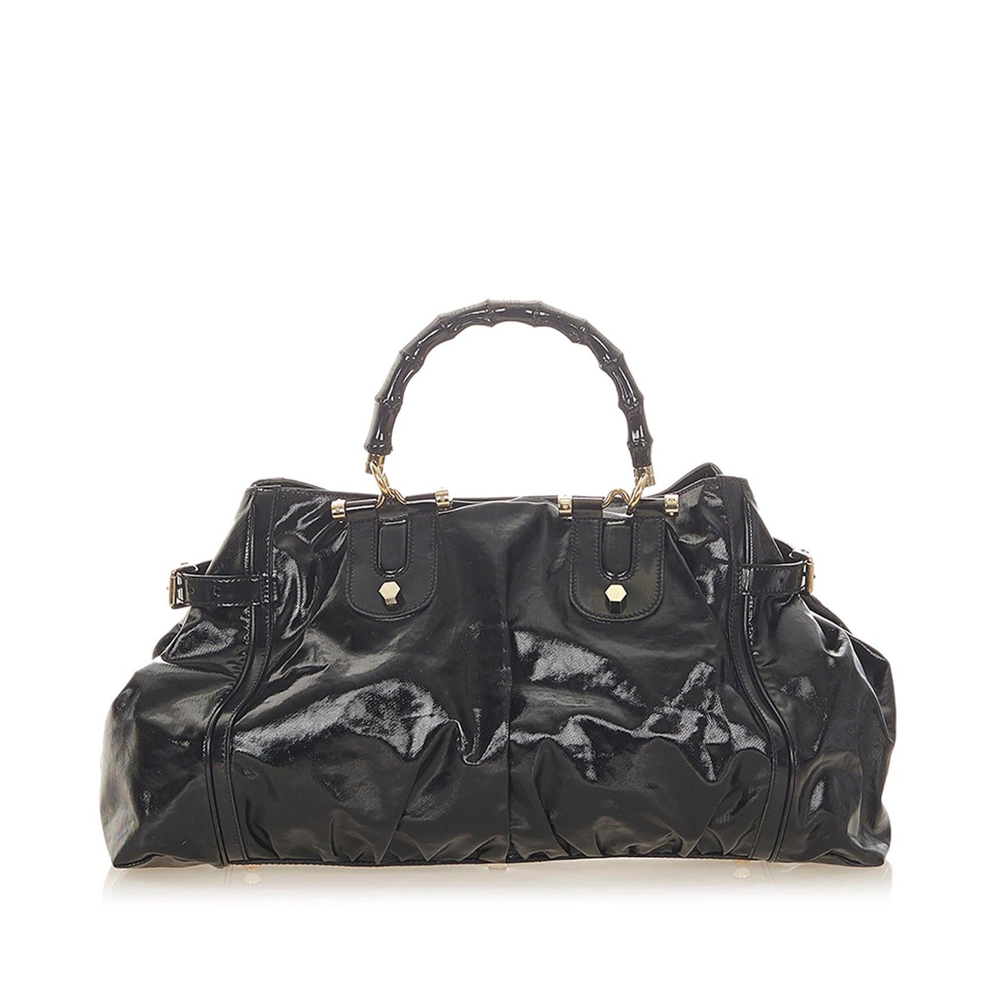 Gucci Bamboo Dialux Pop SHG-7LYwON Canvas Black Satchel Bag