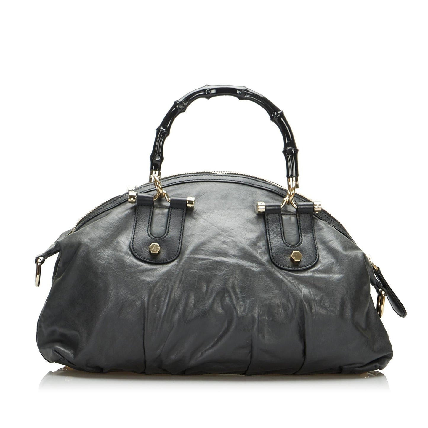 Gucci Bamboo Dialux Pop SHG-PgirdF Calf Black Satchel Bag