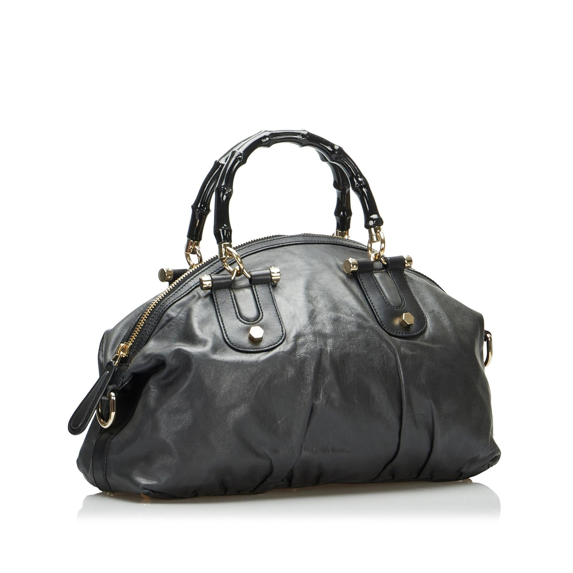 Gucci Bamboo Dialux Pop SHG-PgirdF Calf Black Satchel Bag
