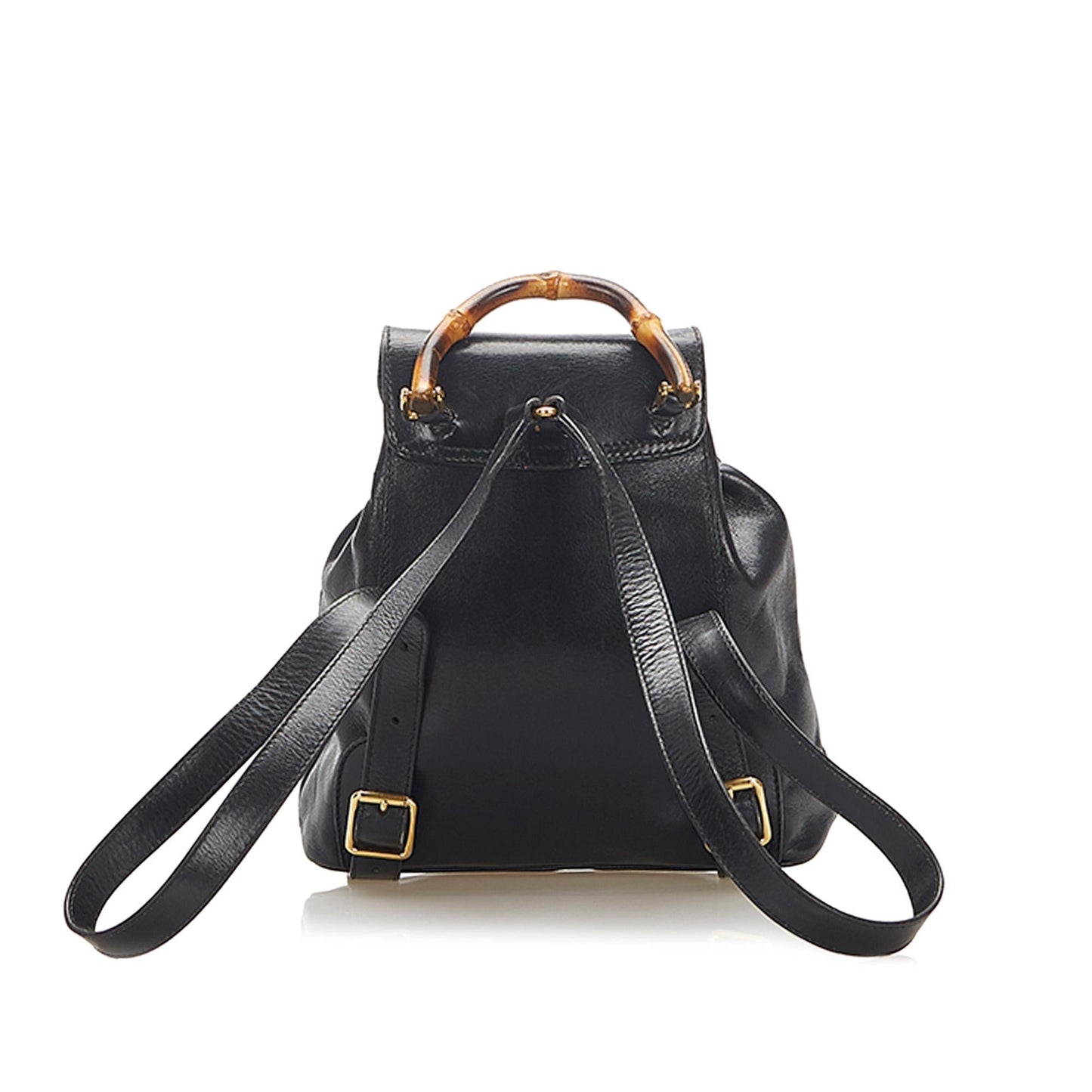 Gucci Bamboo Drawstring Backpack SHG Leather Calf Black Jewelry 4